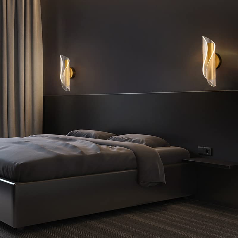 Modern Geometric LED Wall Sconce - Gold Finish Metal 1-Light Fixture for Bedroom, Restaurant & Hotel - 10W Energy Efficient (110V-120V) - White & Gold Lighting for Ambient Decor, Accent Walls & Mood Setting