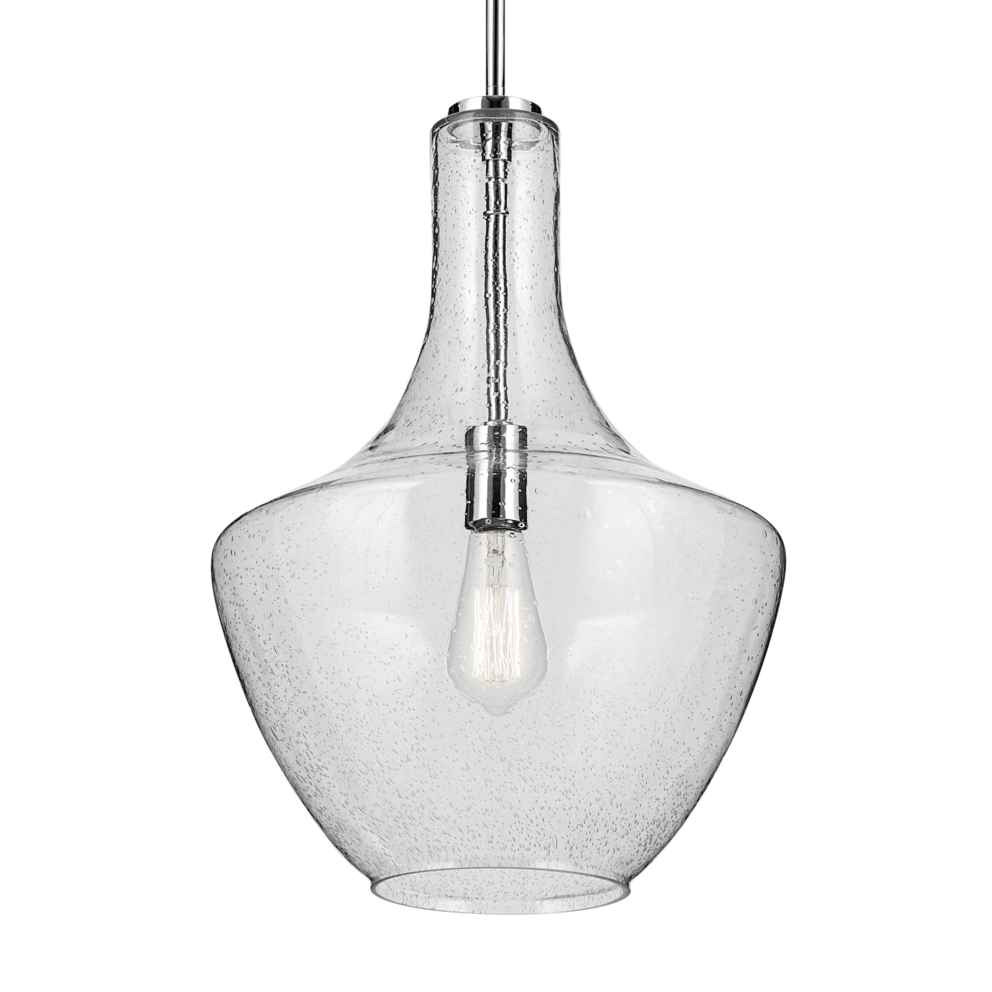 KICHLER Everly 19.75 Inch Modern 1-Light Bell Pendant Light Fixture with Clear Glass Shade and Chrome Finish - Perfect for Kitchen Island, Dining Room or Entryway Lighting