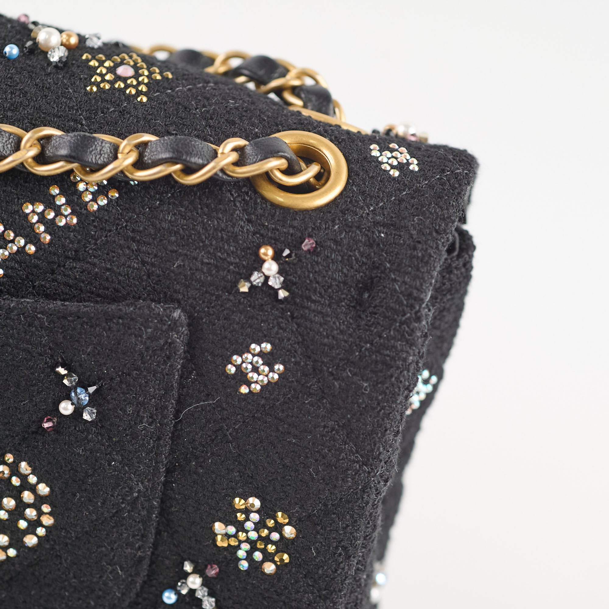 Chanel Medium Classic Crystal Embellished Flap Bag Black Microchip - Luxury Designer Handbag for Women, Evening Parties & Special Occasions