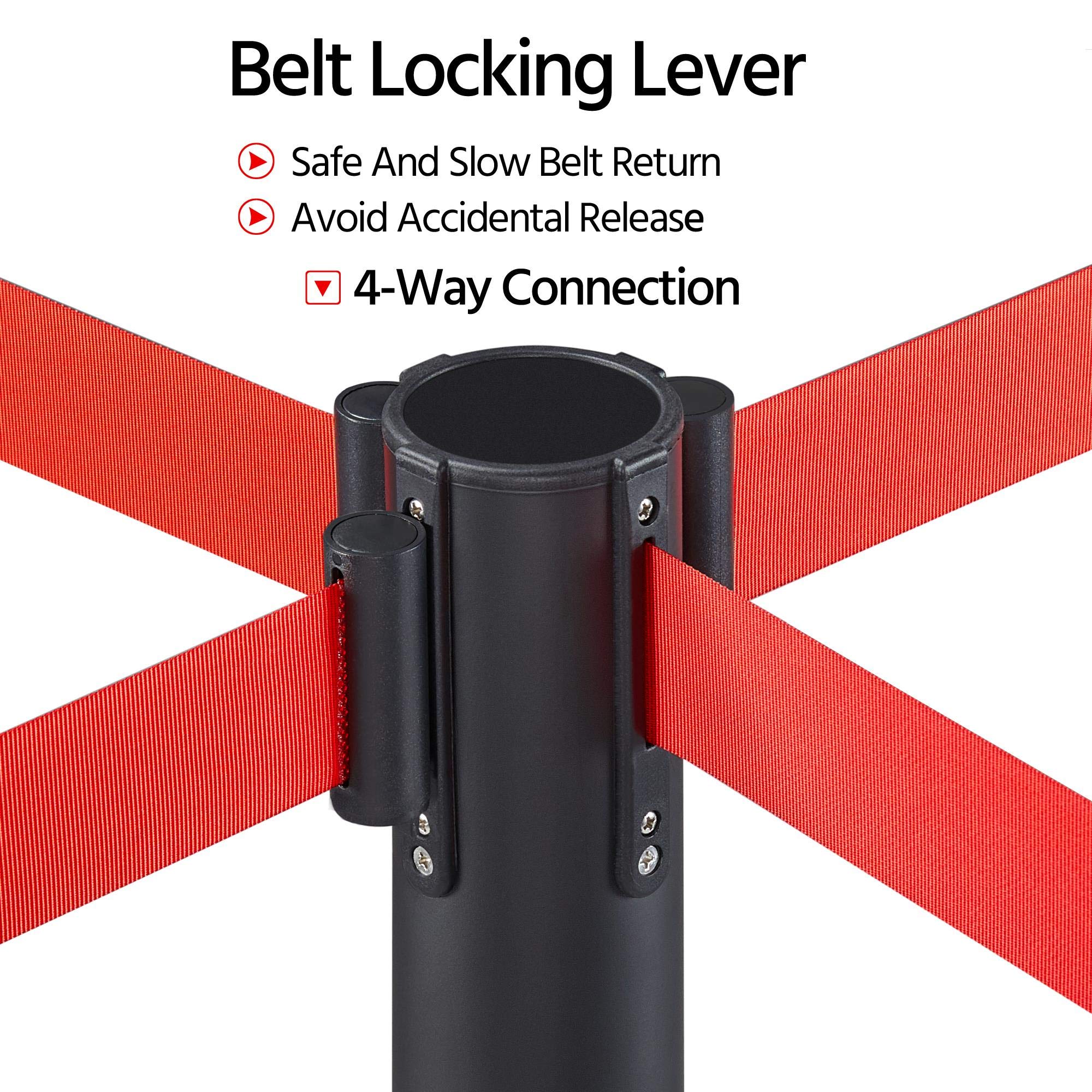 Yaheetech 6-Pack Black Varnished Crowd Control Stanchions - 36-Inch Height with 6.5ft Retractable Red Belt for Events, Queues & Retail (Easy Connect Assembly) - Perfect for Weddings, Concerts, Museums and Store Displays