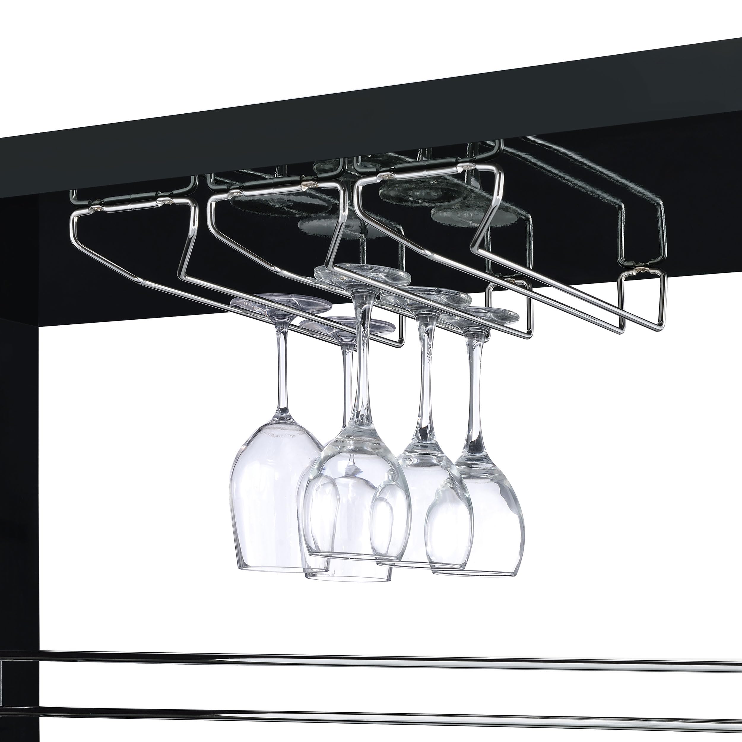 Modern Wine Table & Liquor Cabinet - Coaster Home Furnishings Prescott Rectangular Freestanding Wine Storage with 2 Shelves & Glass Holder, High Gloss Black - Perfect for Dining Room, Bar or Entertainment Area