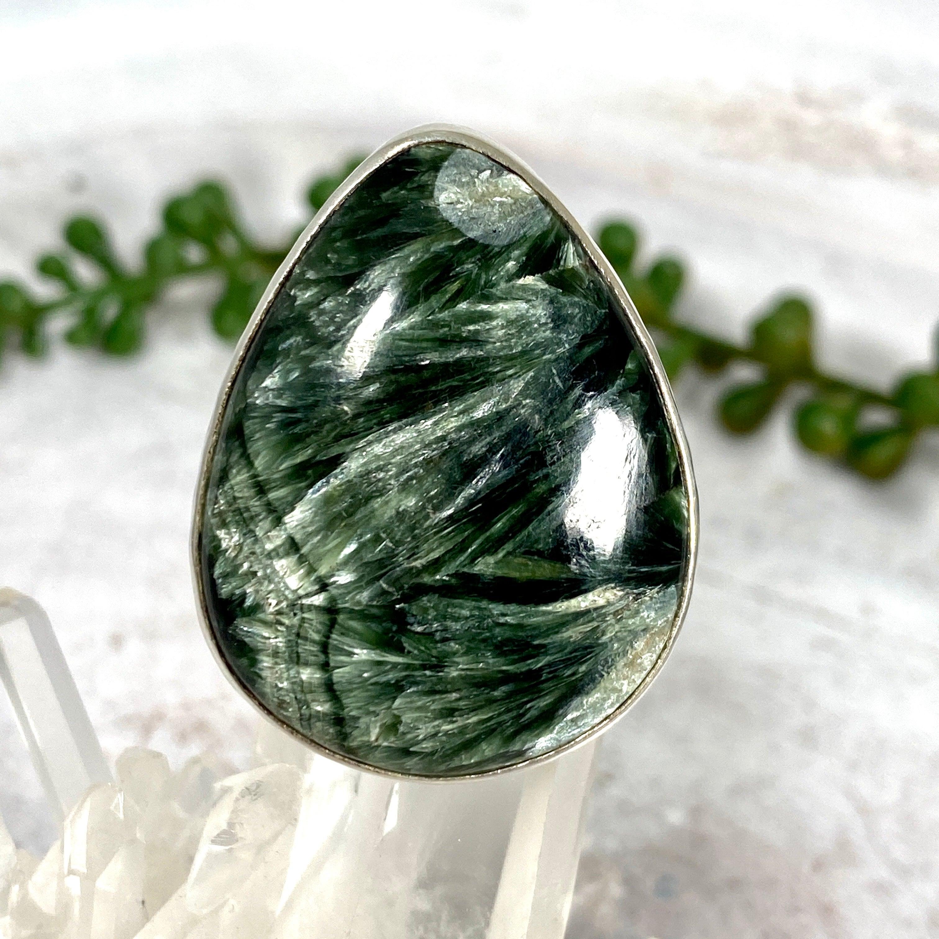 Seraphinite Teardrop Beaten Band Ring - Size 10 - KRGJ1633 - Elegant Bohemian Jewelry for Women, Perfect for Weddings, Parties & Everyday Wear