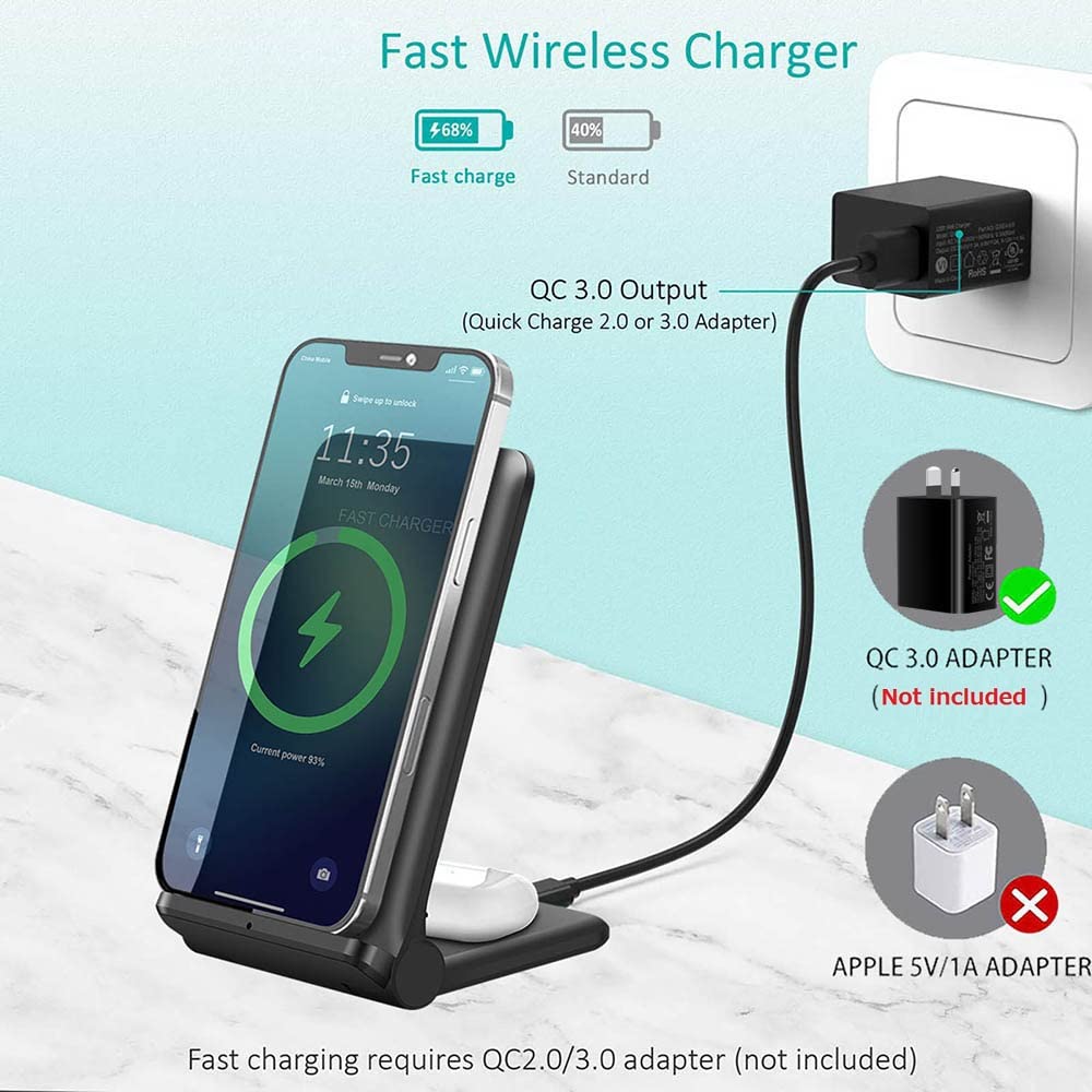 2-in-1 FDGAO Wireless Charging Station 20W Foldable Fast Charger for iPhone 16 Pro/15 Pro/14/13/12/11 Pro Max/XS/XR/8 & Samsung Galaxy S24/S23/S22/S21/S20 Ultra/S10/Note 20/10/9/8 - Perfect for Home, Office, and Travel Use
