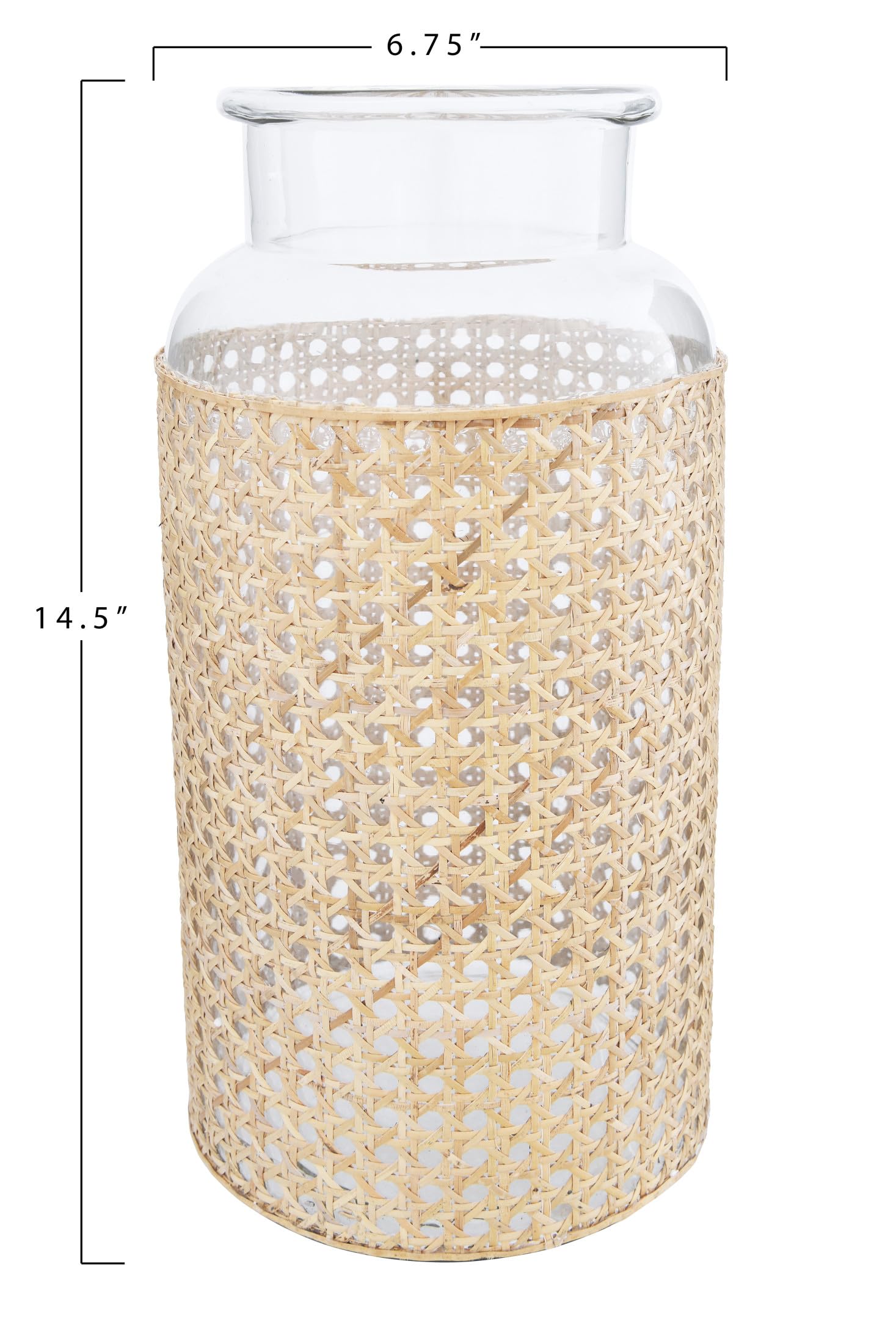 Bloomingville 14.5 Inch Tall Glass Vase with Woven Cane Sleeve - Beige Home Decor for Living Room, Dining Table, Wedding Centerpiece & Floral Arrangements