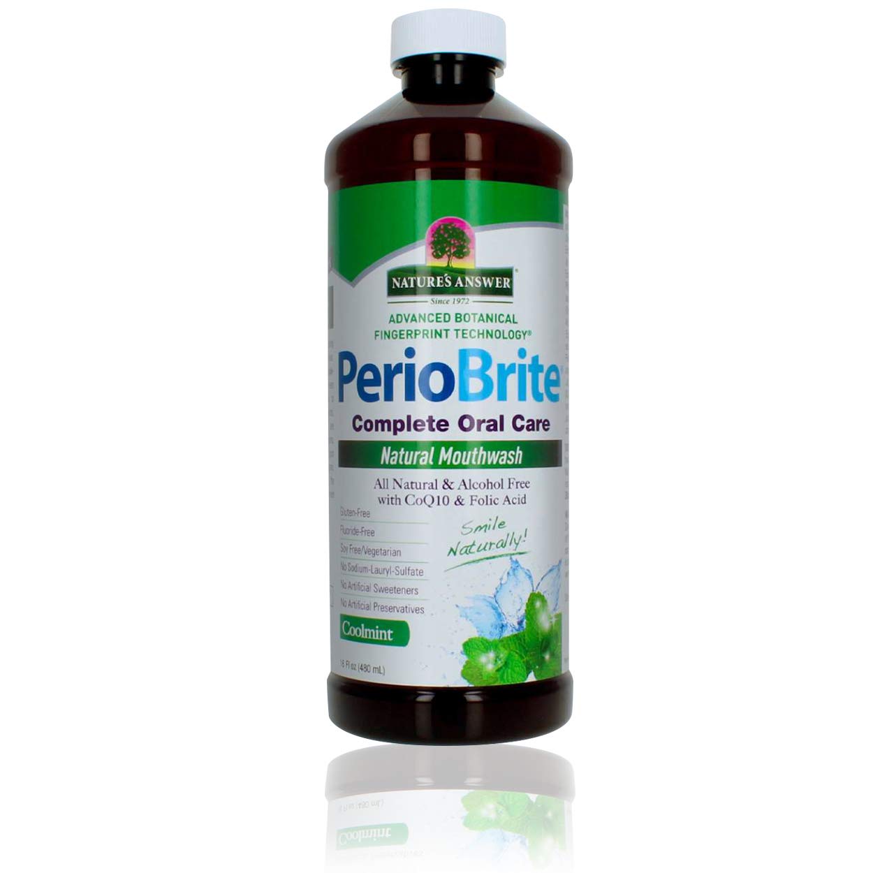 Nature's Answer PerioWash Alcohol-Free Mouthwash - Cool Mint 16 fl oz | Fluoride Free Natural Oral Rinse | Bad Breath Freshener & Teeth Whitener | Stain Remover for Daily Dental Care | Perfect for Home & Travel Use