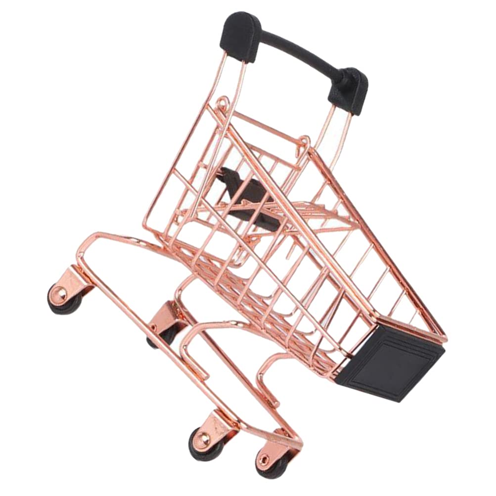 BESTOYARD Mini Shopping Cart - Metal Beauty Makeup Sponge Holder & Tiny Grocery Handcart - Cute Supermarket Toy for Kids Room Storage & Bathroom Organization