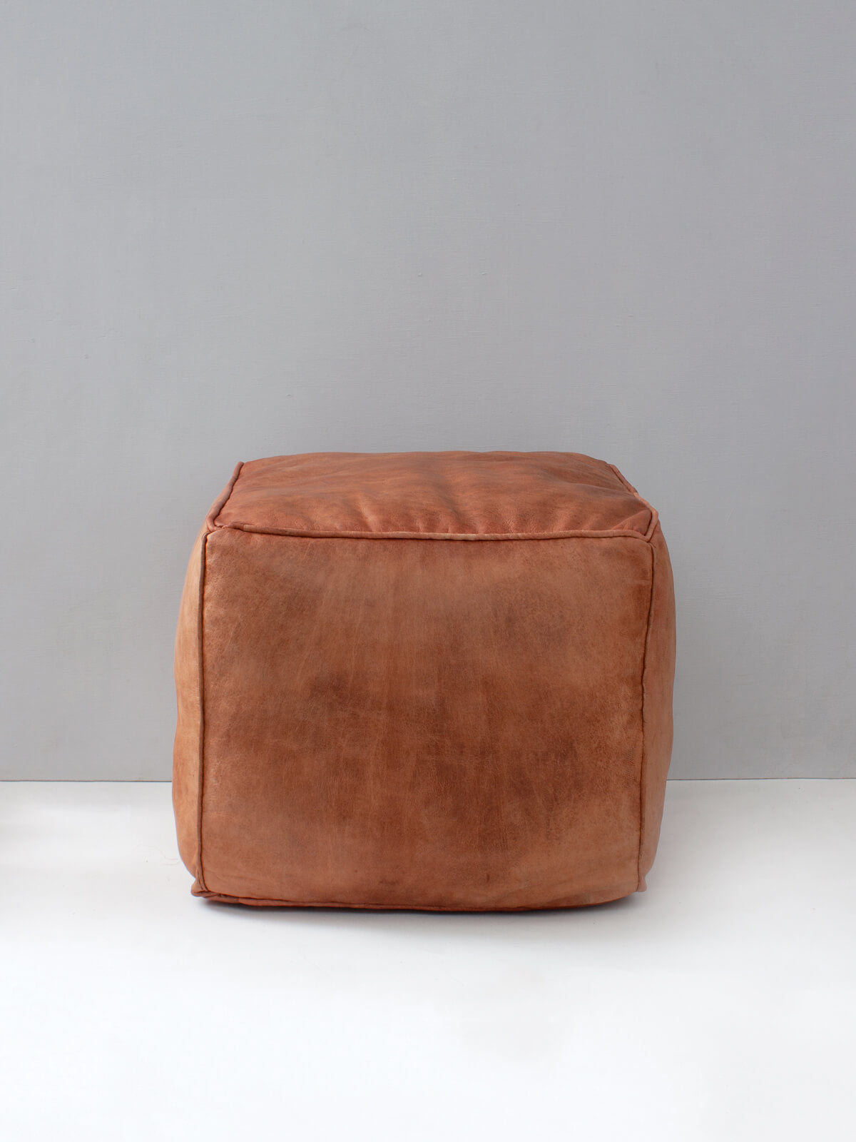 Handmade Moroccan Leather Square Pouffe Ottoman - Light Tan Color - Boho Chic Home Decor for Living Room, Bedroom & Lounge
