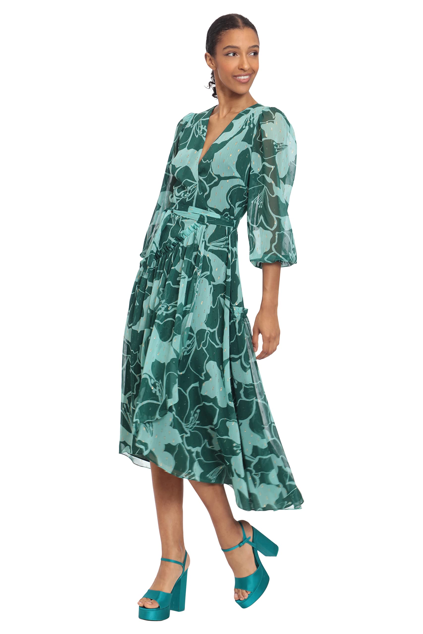 Donna Morgan Women's 3/4 Sleeve Wrap Midi Dress - Flattering Casual & Office Wear for Women | Perfect for Work, Dates & Special Occasions