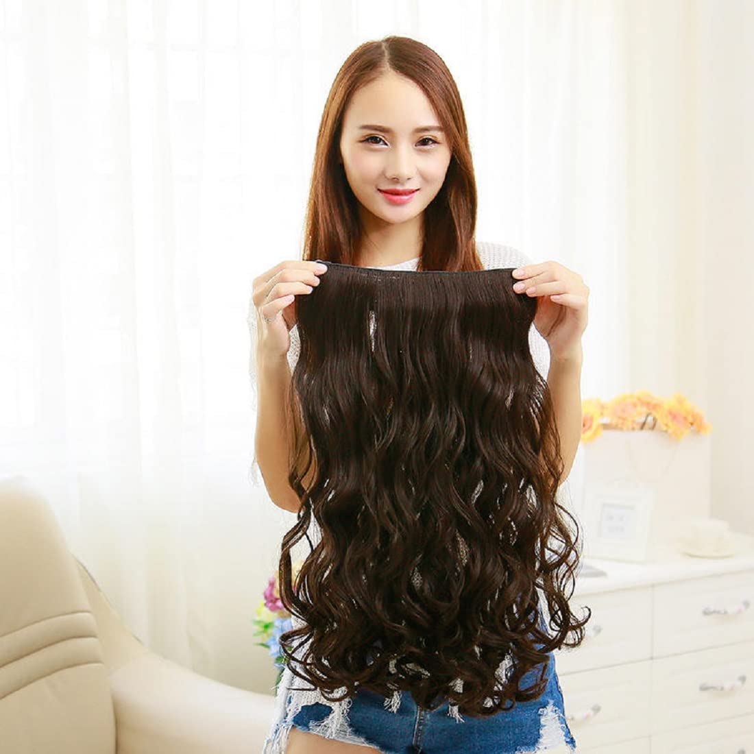 Natural Brown Curly Hair Extensions for Women | High-Quality Synthetic Hair | Perfect for Parties, Weddings & Daily Styling