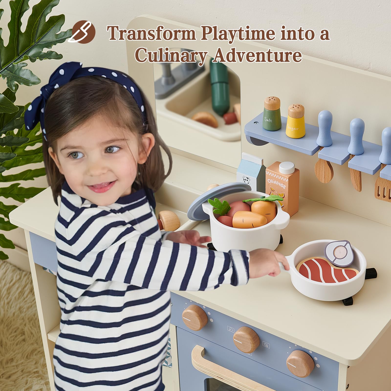 **Wooden Play Kitchen Set for Kids - 32Pcs Pretend Play Food & Accessories, Stove & Sink - Educational Toy for Toddlers Ages 3+ - Perfect for Role Play, Birthday Gifts & Preschool Learning**