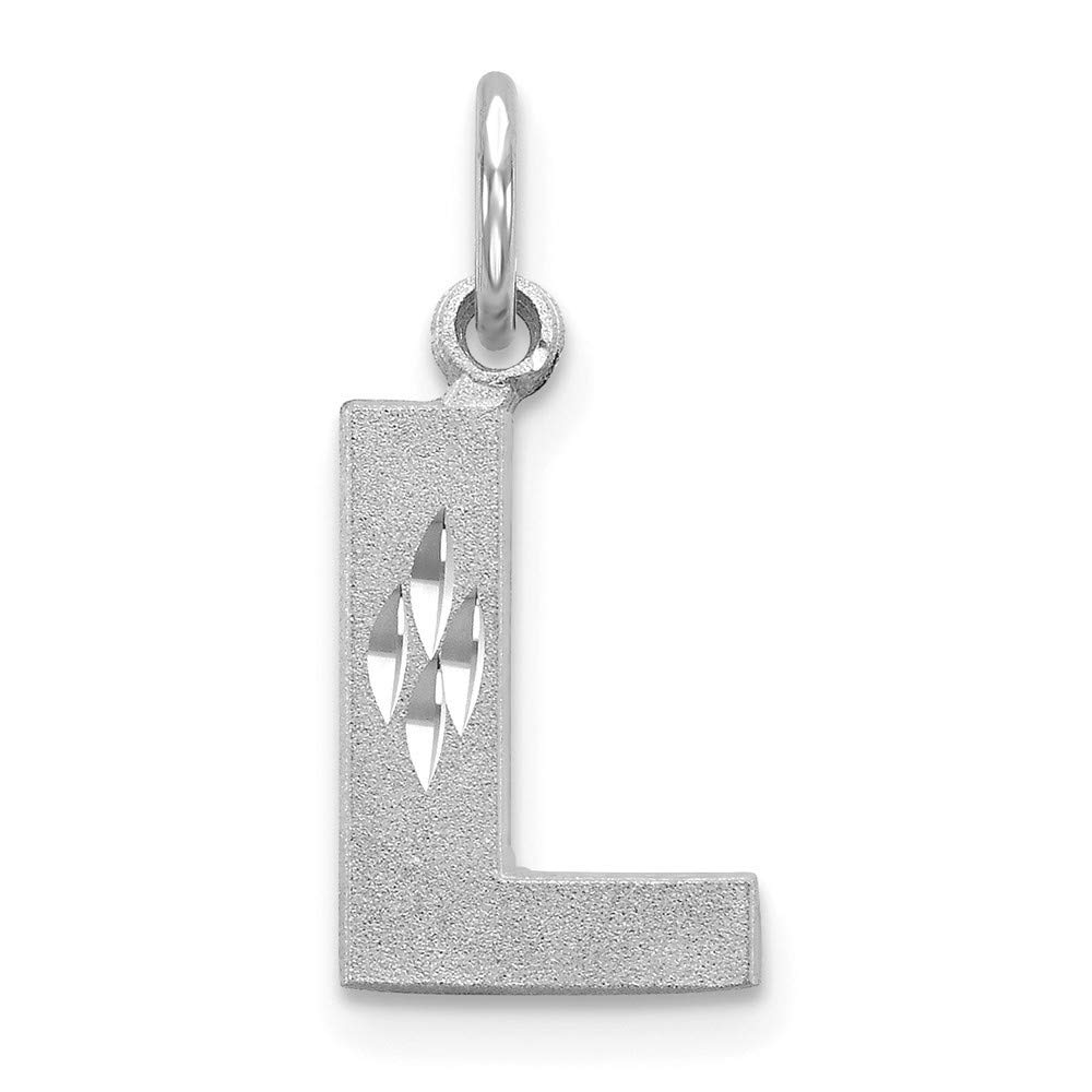 14K White Gold Solid Satin Diamond-Cut Initial Letter L Charm Pendant - Roy Rose Jewelry - Perfect for Gifts, Engagements & Everyday Elegance