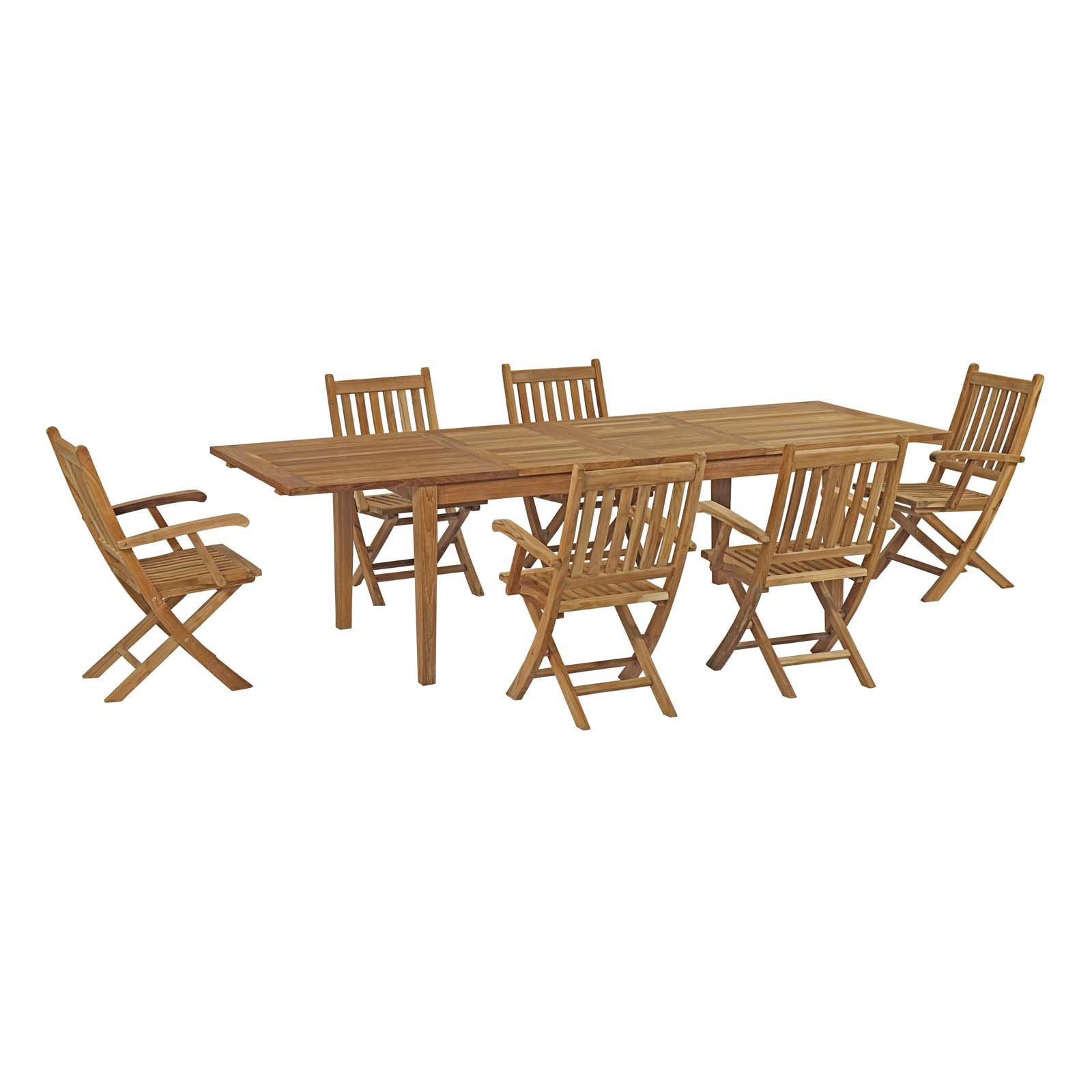 Premium Grade A Teak Wood Outdoor Patio Dining Set - 7 Piece Natural Finish - Modway EEI-3280-NAT-SET - Durable Weather-Resistant Furniture for Backyard, Garden & Poolside Entertaining