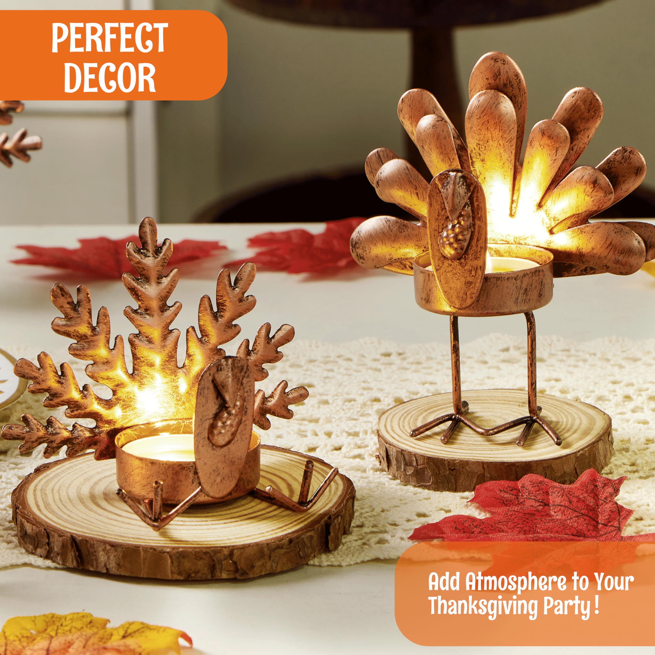 JOYIN 4-Piece Thanksgiving Turkey Tea Light Candle Holders Set - Fall Centerpiece Decor for Table, Kitchen & Home - Perfect for Thanksgiving Dinner, Autumn Parties & Seasonal Home Decoration