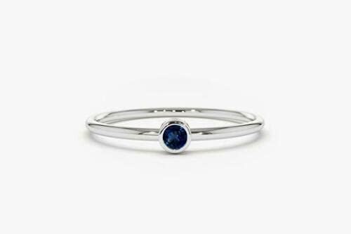 Sterling Silver Blue Sapphire Minimalist Ring - 3mm Round Sapphire Dainty Ring with Gold Micron Plating (Size 4.5) | Elegant Everyday Jewelry for Women, Perfect for Gifts & Special Occasions