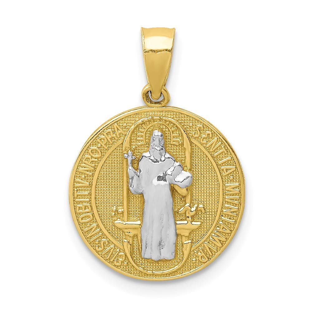 10K Rhodium Plated San Beito Medal Pendant Necklace - 20.62mm Religious Jewelry Gift for Women, Perfect for Baptism, First Communion & Spiritual Occasions