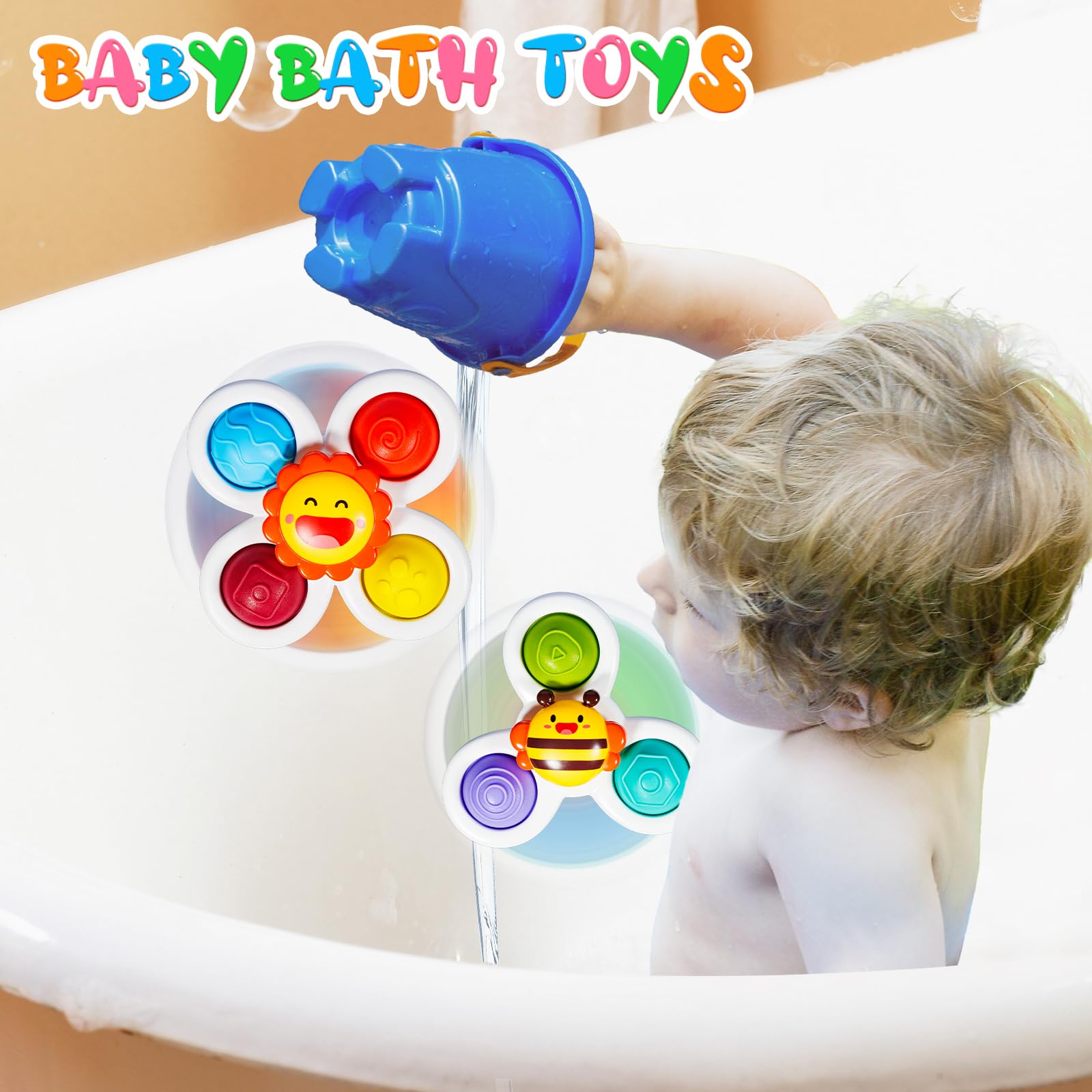 ALASOU 3PCS Pop Suction Cup Spinner Toys for Toddlers 1-3 Years - Sensory Bath Toys, Novelty Spinning Tops for 1 Year Old Boys & Girls - Perfect Baby Shower Gift & 12-18 Month Birthday Present - Fun Learning Toys for Bathtime, Playtime & Early Childhood Development