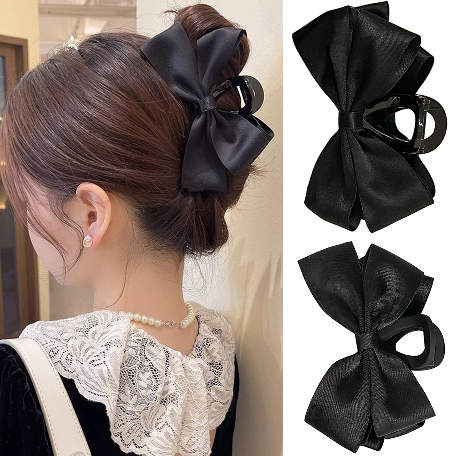 Premium Hair Clips for Women - Non-Slip Bow Knot Claw Clips for Thick & Thin Hair | Large Black Hair Accessories for Everyday, Work & Special Occasions