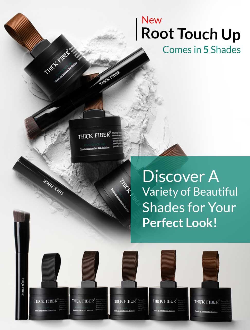 THICK FIBER Root Touch Up Powder - Water & Sweat Resistant Hair Loss Concealer for Thin Hair & Thinning Hairlines | Includes Brush (Medium Brown) | Perfect for Daily Use, Travel & Quick Hair Touch-Ups