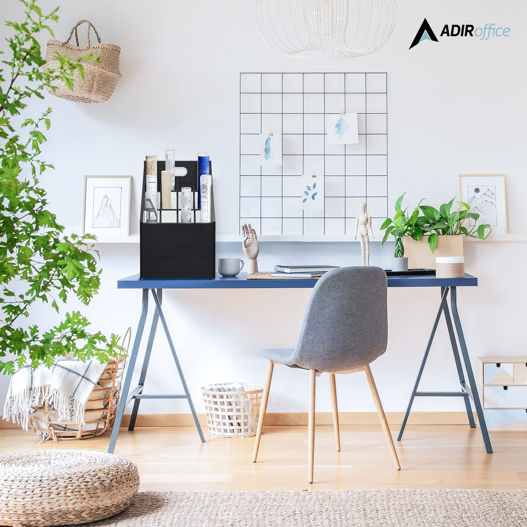 Adir Wooden Blueprint Storage Organizer Cart - Black Plan & Blueprint Holder, Poster & Map Cabinet for Architects, Engineers & Construction Professionals | Perfect for Office, Studio & Job Site Organization