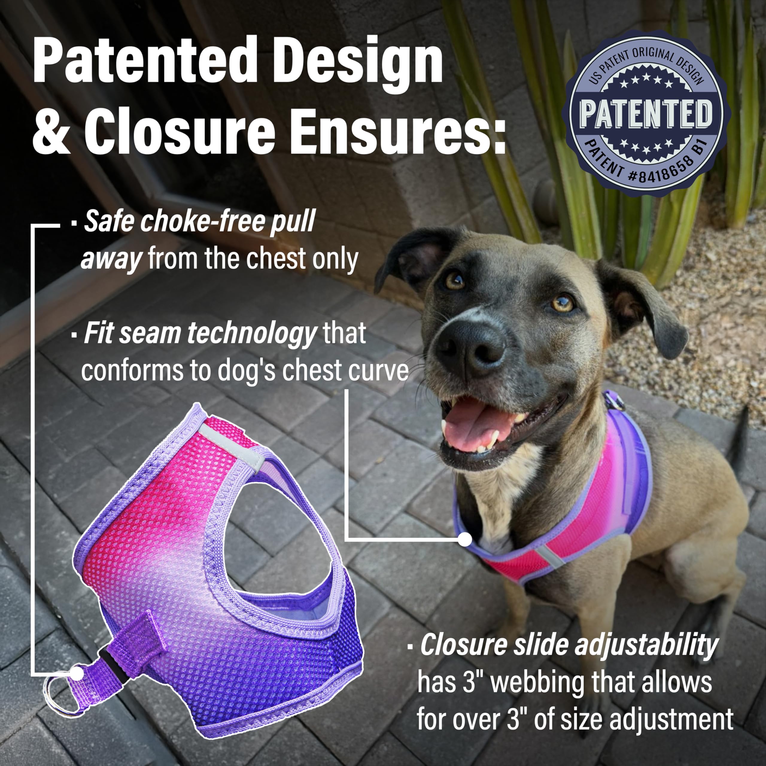 Doggie Design No-Choke Dog Harness - Breathable Mesh Polyester Pet Vest with Easy Step-in Design for Small, Medium & Large Dogs - Raspberry Sundae Color (XL) - Perfect for Walking, Training & Outdoor Adventures