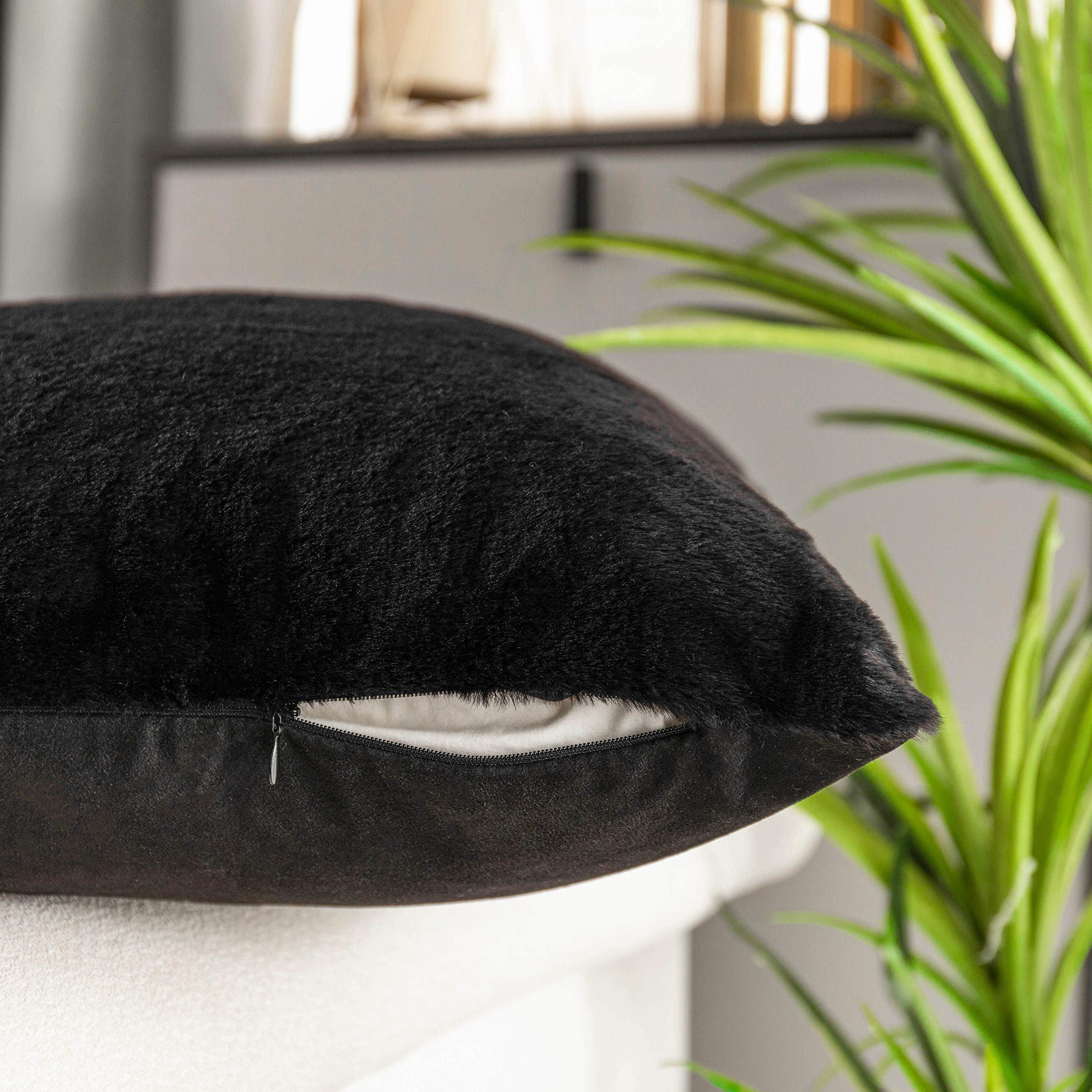 Luxury Black Faux Fur Throw Pillows Set of 2 - 26x26 Inch Soft Sherpa & Suede Couch Pillow Covers for Sofa, Bed, Floor - Cozy Home Decor for Living Room, Bedroom & Dorm