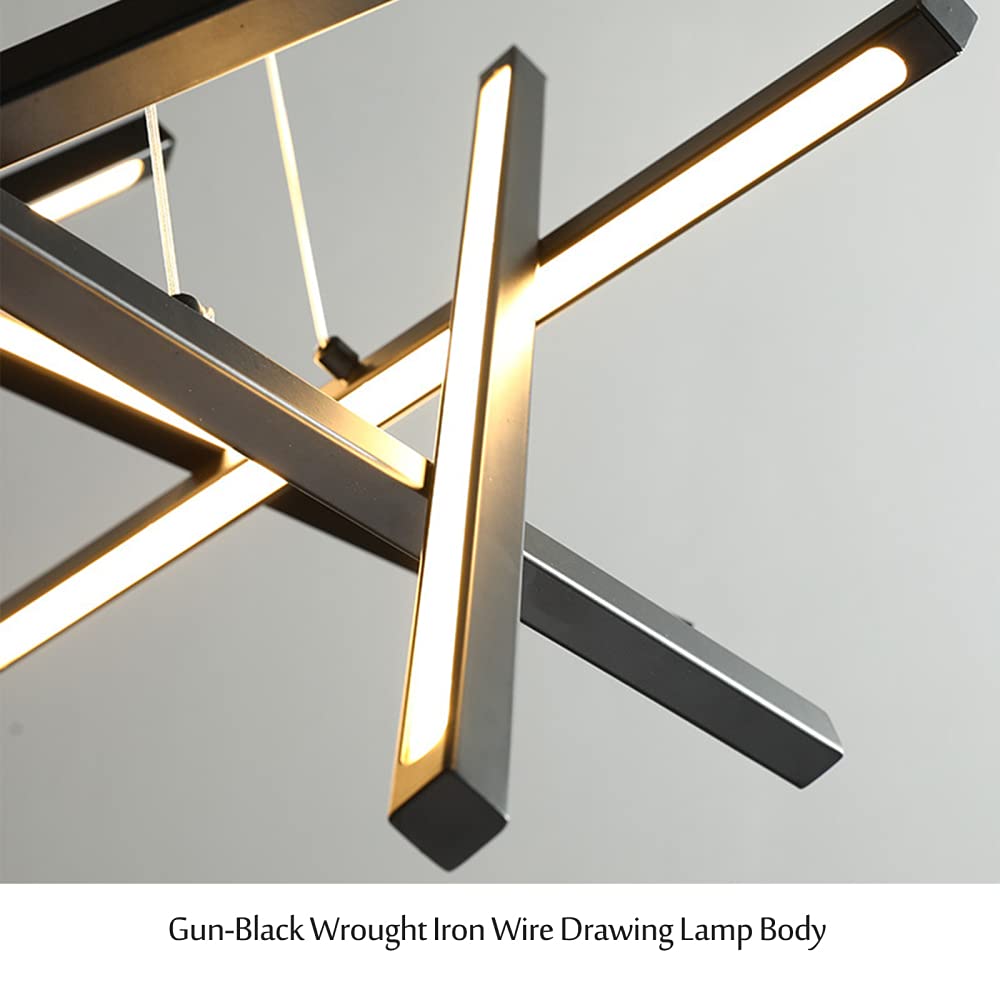 8-Light LED Pendant Light Sputnik Chandelier - Modern Nordic Linear Adjustable Hanging Lamp - 65W 65CM Black & Neutral Light - Perfect for Living Room, Bedroom, Coffee Bar, Dining Area and Office Lighting