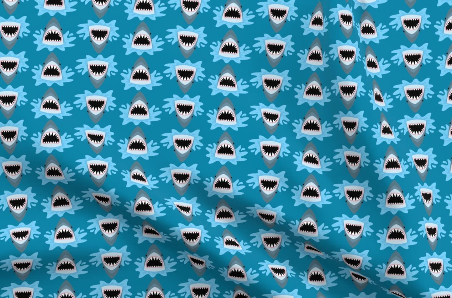 Cute Summer Shark Pattern Blue Fabric - Funny Boys Beach Vacation Teeth Kids Printed on Minky Fat Quarter - Sewing Baby Blankets, Quilt Backing & Plush - Perfect for DIY Crafts, Home Decor, and Kids' Room Accessories