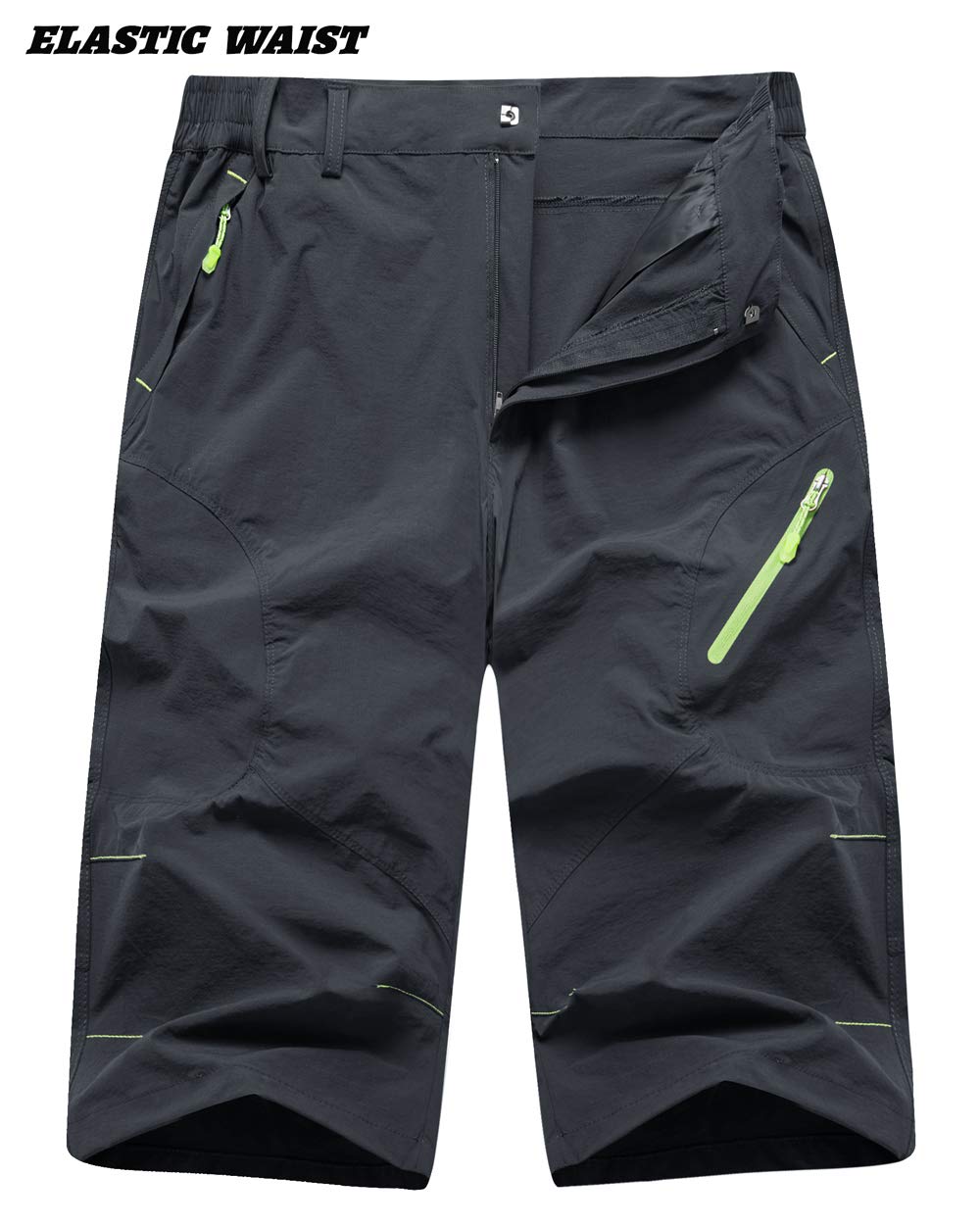 TACVASEN Men's Knee-Length Capri Shorts - Gray Casual Long Shorts for Summer, Hiking, and Outdoor Activities