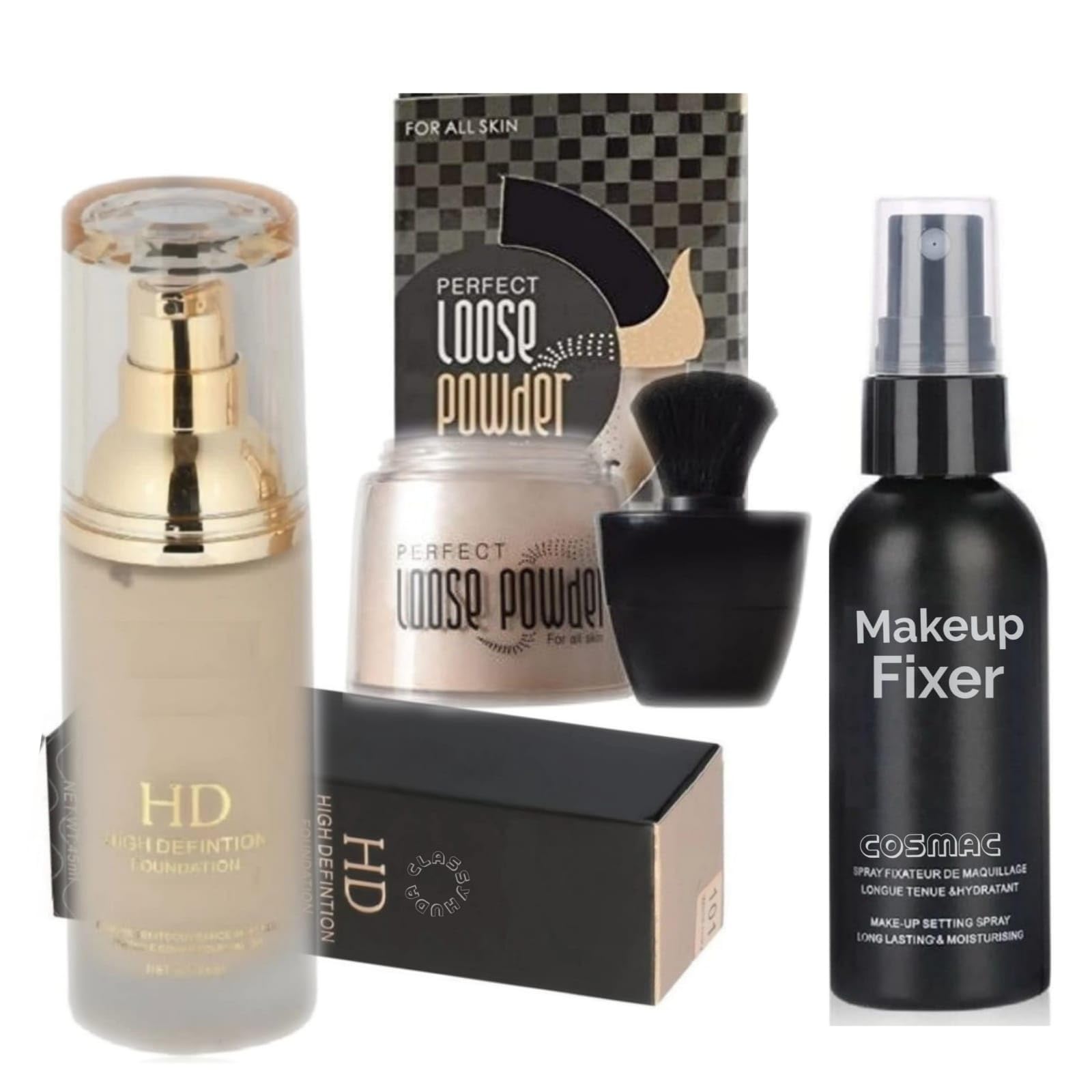 Huda HD High Coverage Foundation & Loose Powder - Makeup Kit for Flawless Finish