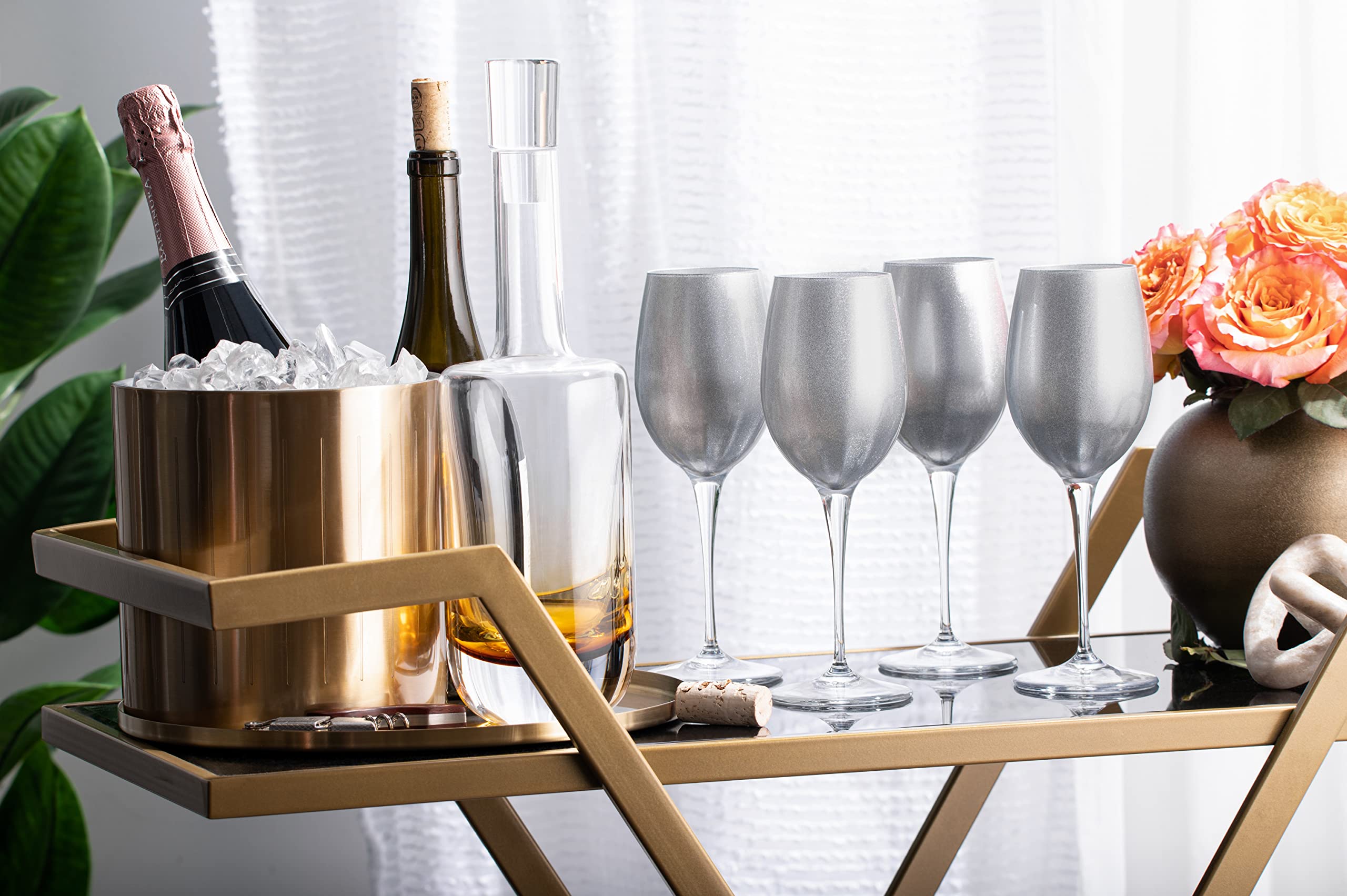 Premium Barski Goblet Set of 6 - Elegant 14oz Stemmed Glasses for White Wine & Water, Silver-Decorated European Crystal Glassware - Perfect for Dinner Parties, Weddings & Formal Entertaining
