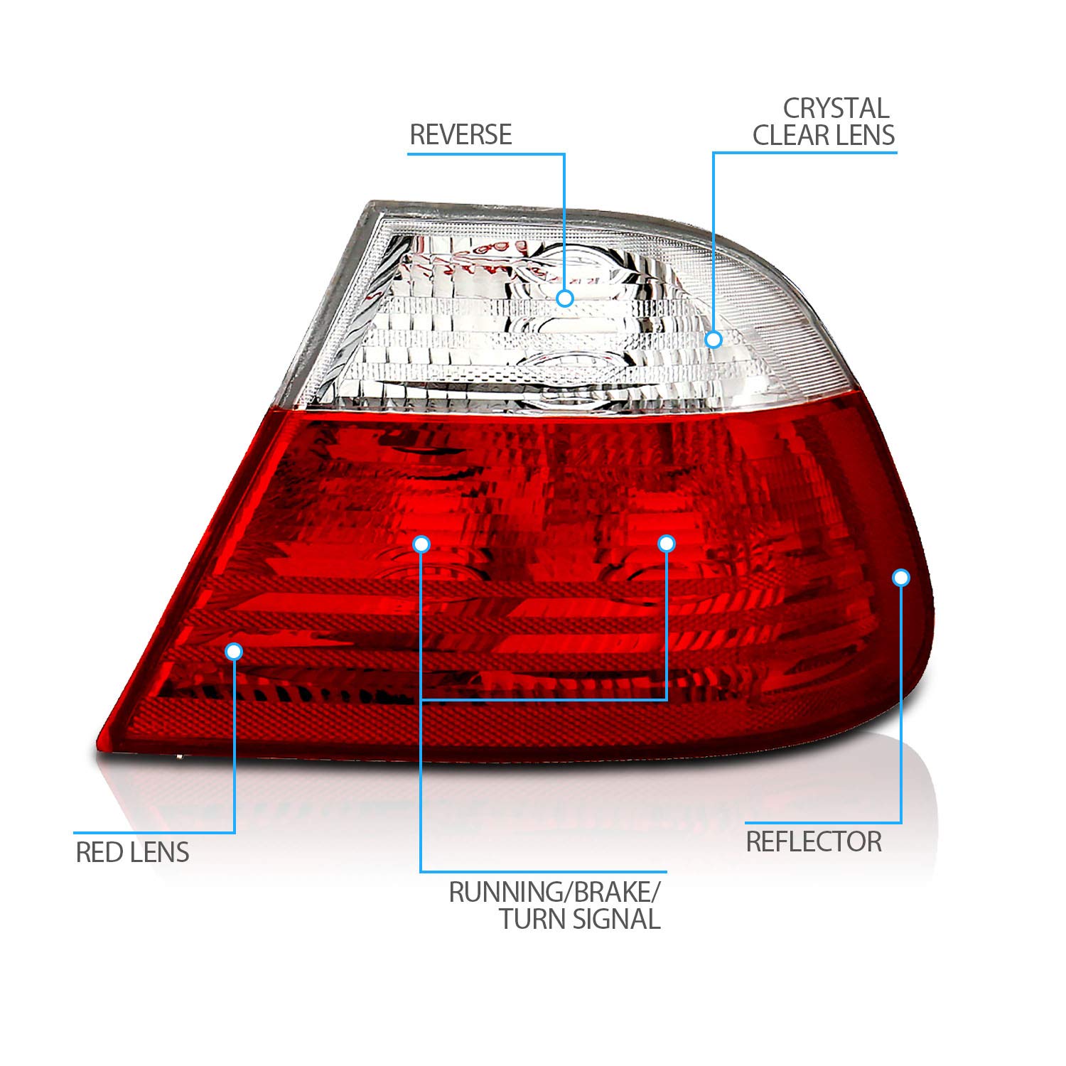 AmeriLite Red & Clear 2 Door Taillights for BMW 3 Series E46 Sedan (1999-2005) - Left & Right Side Replacement - Enhances Night Visibility & Style