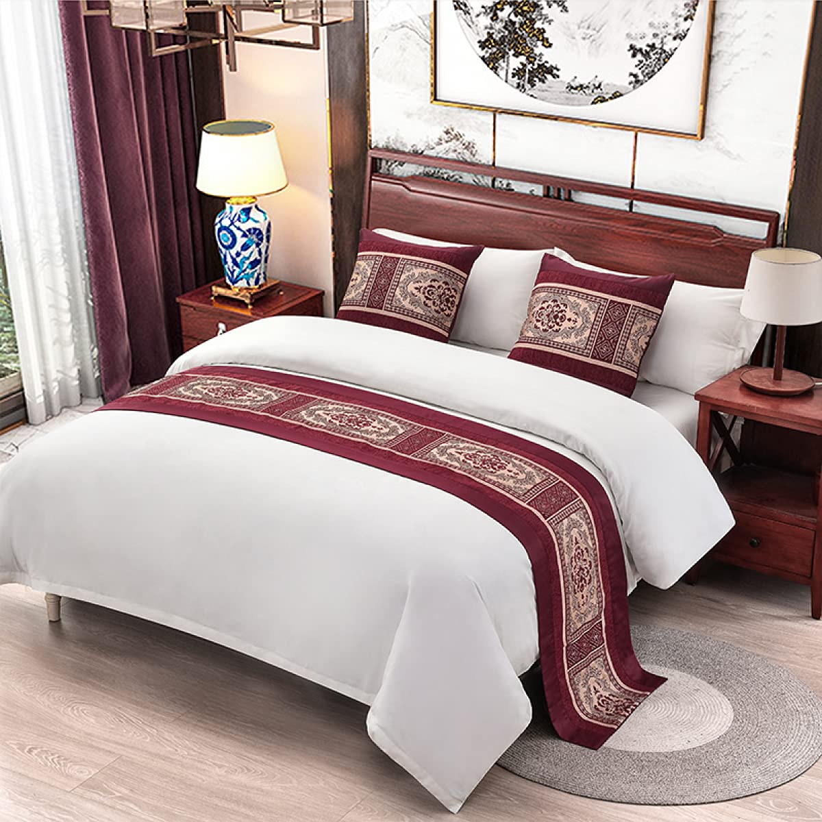 Luxury Satin Bed Runner Scarf - Smooth Hotel Style Bedspread for Single, Double, King Size Beds | Elegant Bedding Protection & Decoration with Matching Pillows | Perfect for Master Bedrooms, Guest Rooms & Wedding Decor