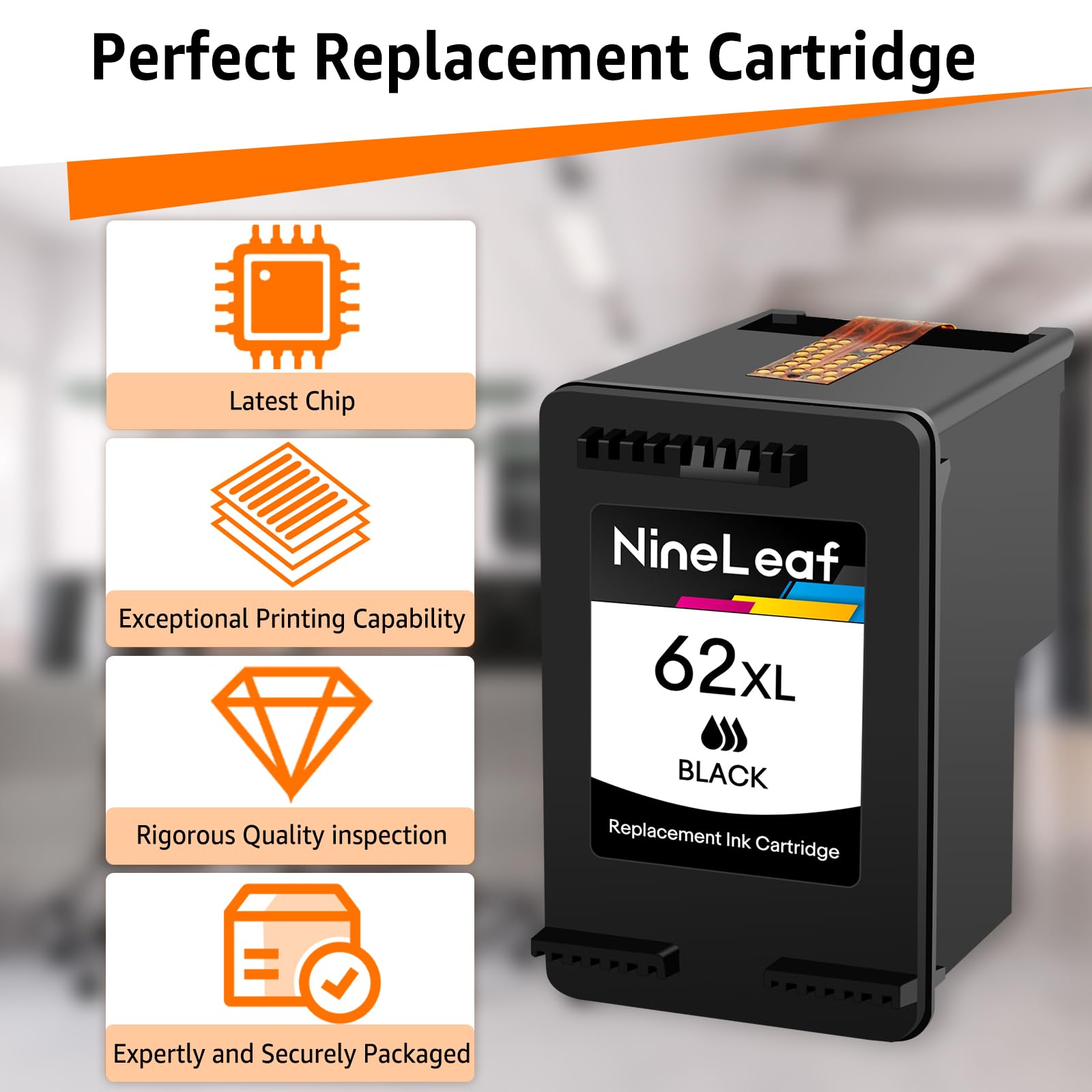 NineLeaf Remanufactured HP 62XL Black Ink Cartridge Replacement (1 Pack) - Compatible with Envy 5540/5640/5660/7644/7645 & OfficeJet 5740/8040/200/250 Series Printers - Perfect for Home Office Printing & School Projects