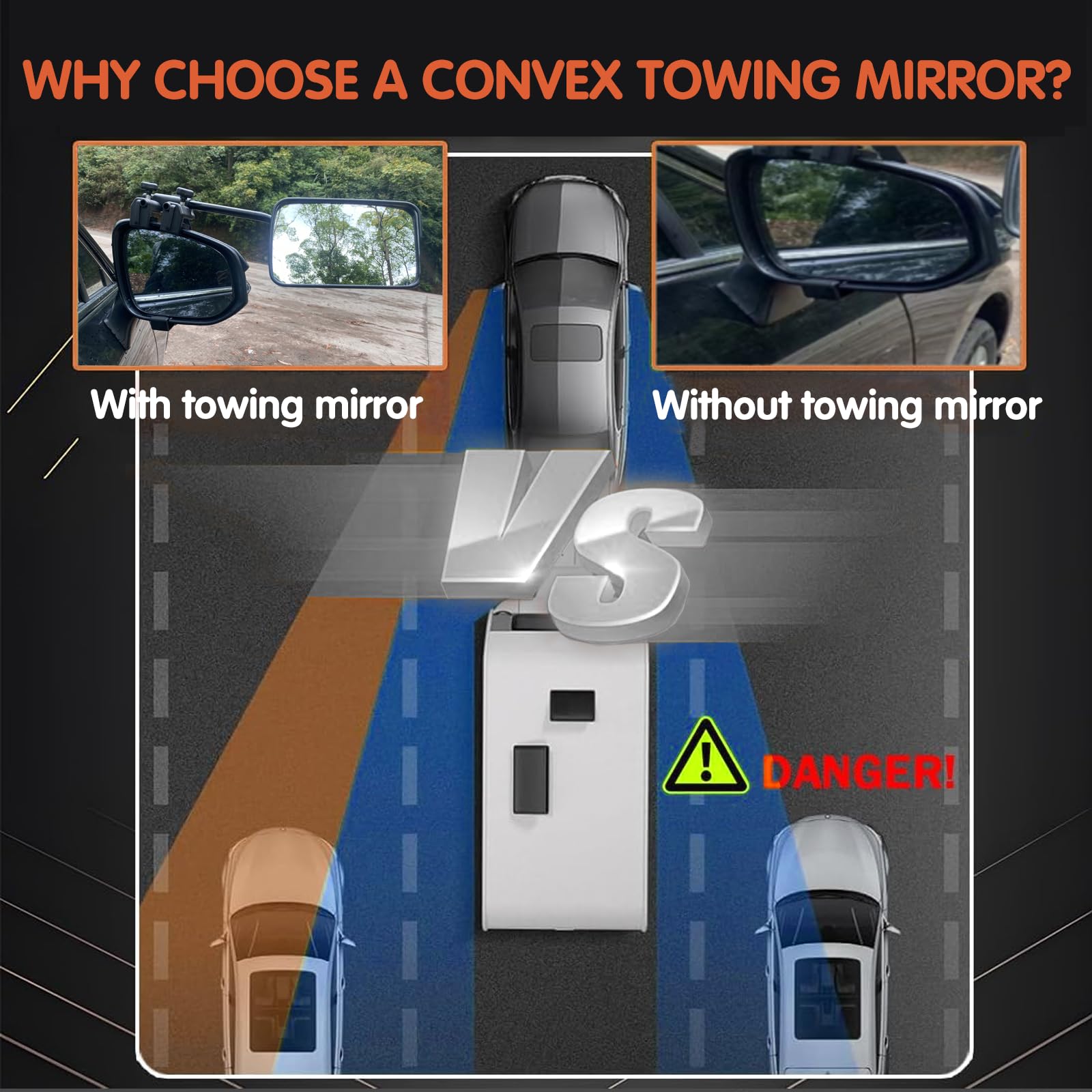 Universal Clip-On Towing Mirror Extenders for Trucks, Trailers & RVs - Convex Rearview Side Mirror Extensions for Safe Towing & Enhanced Visibility - Perfect for Hauling, Camping & Long-Distance Driving