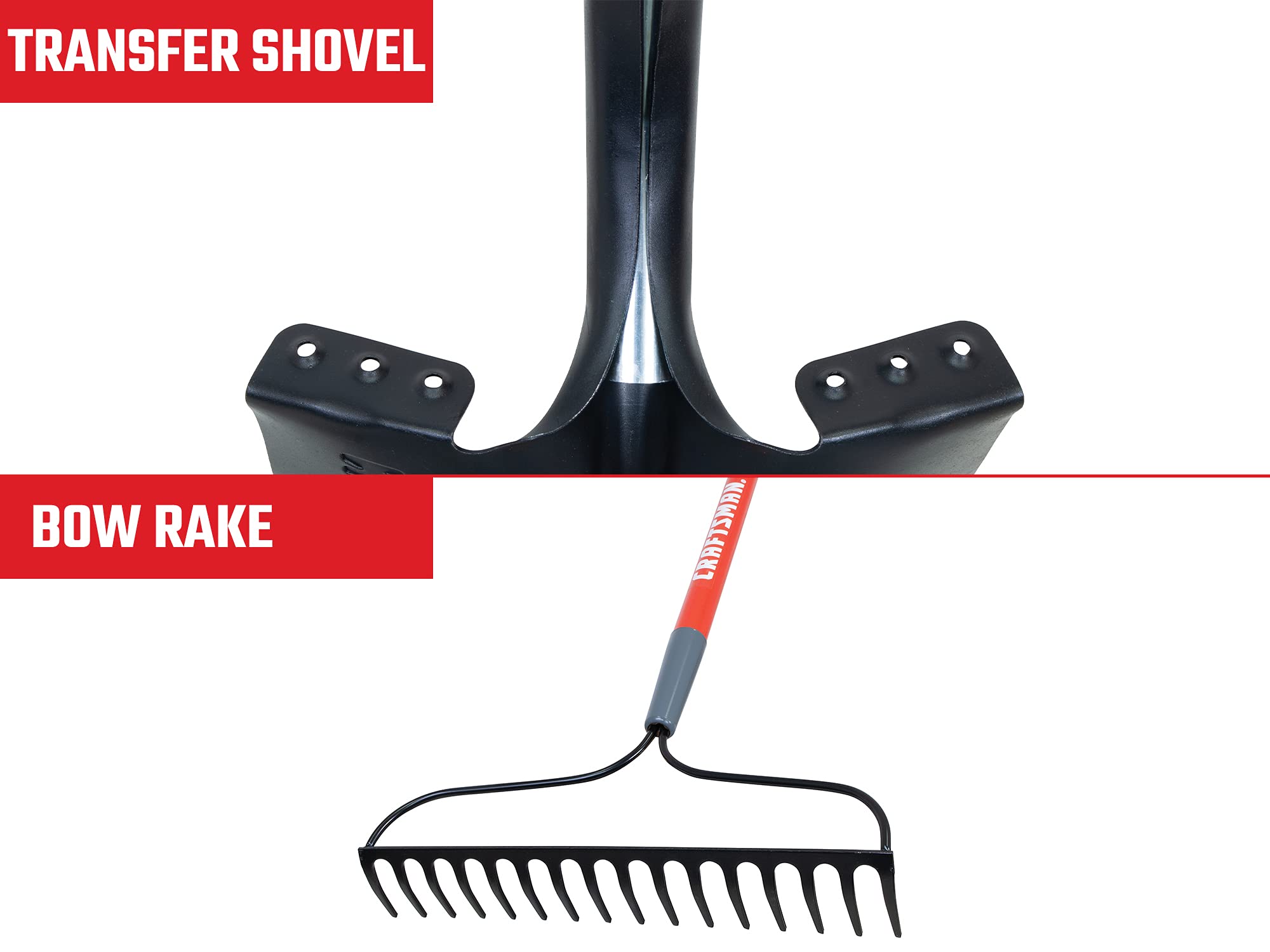 **CRAFTSMAN 2-Piece Garden Tool Set with Transfer Shovel & Bow Rake - Fiberglass Handles & Cushion Grips for Landscaping, Gardening, Yard Work - Perfect for Lawn Care, Planting & Outdoor Maintenance**
