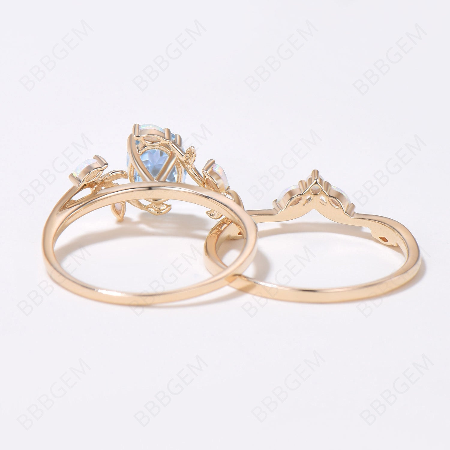 Twig Vine Aquamarine Opal Engagement Ring - Nature Inspired Wedding Band for Women, Dainty Leaf Design Jewelry Gift for Bride, Anniversary & Proposal - Perfect for Outdoor & Boho Weddings