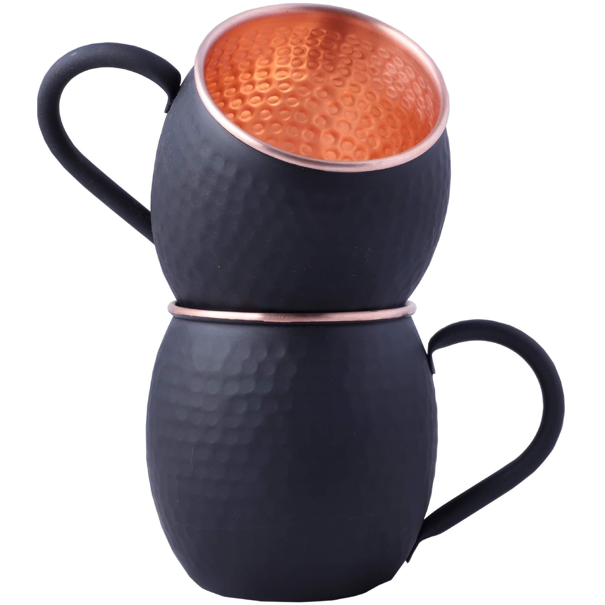 Staglife 16 Oz Black Matte Moscow Mule Copper Mugs Set of 2 - Elegant Rose Gold Rimmed Cocktail Cups for Moscow Mule, Whiskey, and Cold Drinks - Perfect for Parties, Bars, and Home Entertaining
