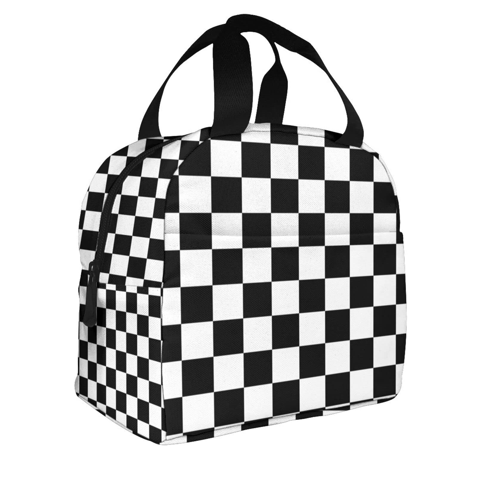 KIYIYZER Black & White Mosaic Insulated Lunch Bag - Reusable Thermal Cooler Tote with Zipper for Work, Office, Picnic & Camping | Portable Food Container for Adults & Kids