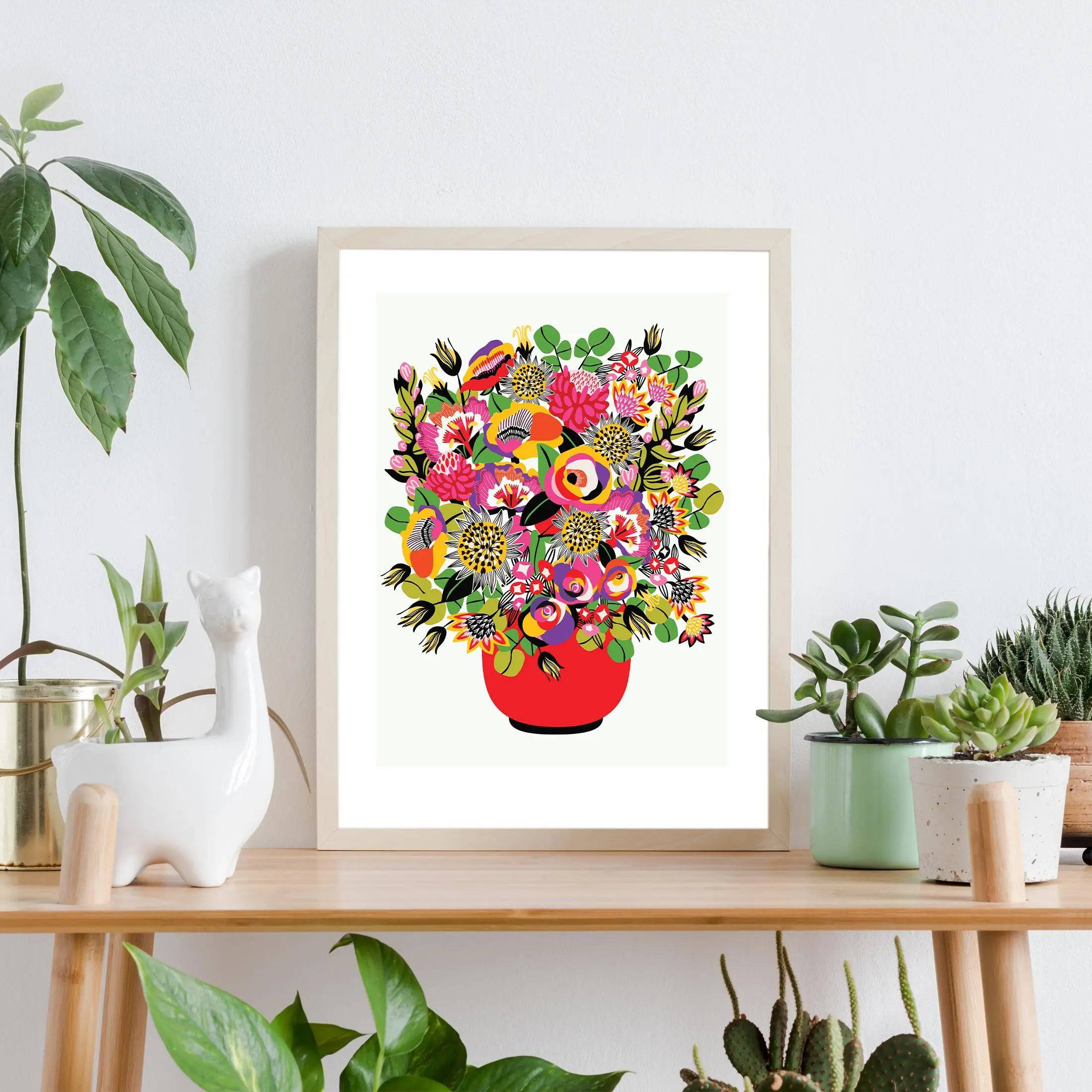 Modern Wall Art Print of Roses and Lilies in Vase - Elegant Floral Home Decor for Living Room, Bedroom & Office