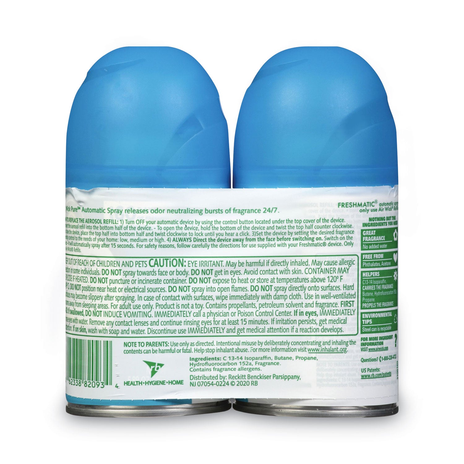 Air Wick Freshmatic Ultra Automatic Spray Refill - Fresh Waters Scent, 5.89 Oz Aerosol Spray (2-Pack) | Long-Lasting Air Freshener for Home, Office & Bathroom