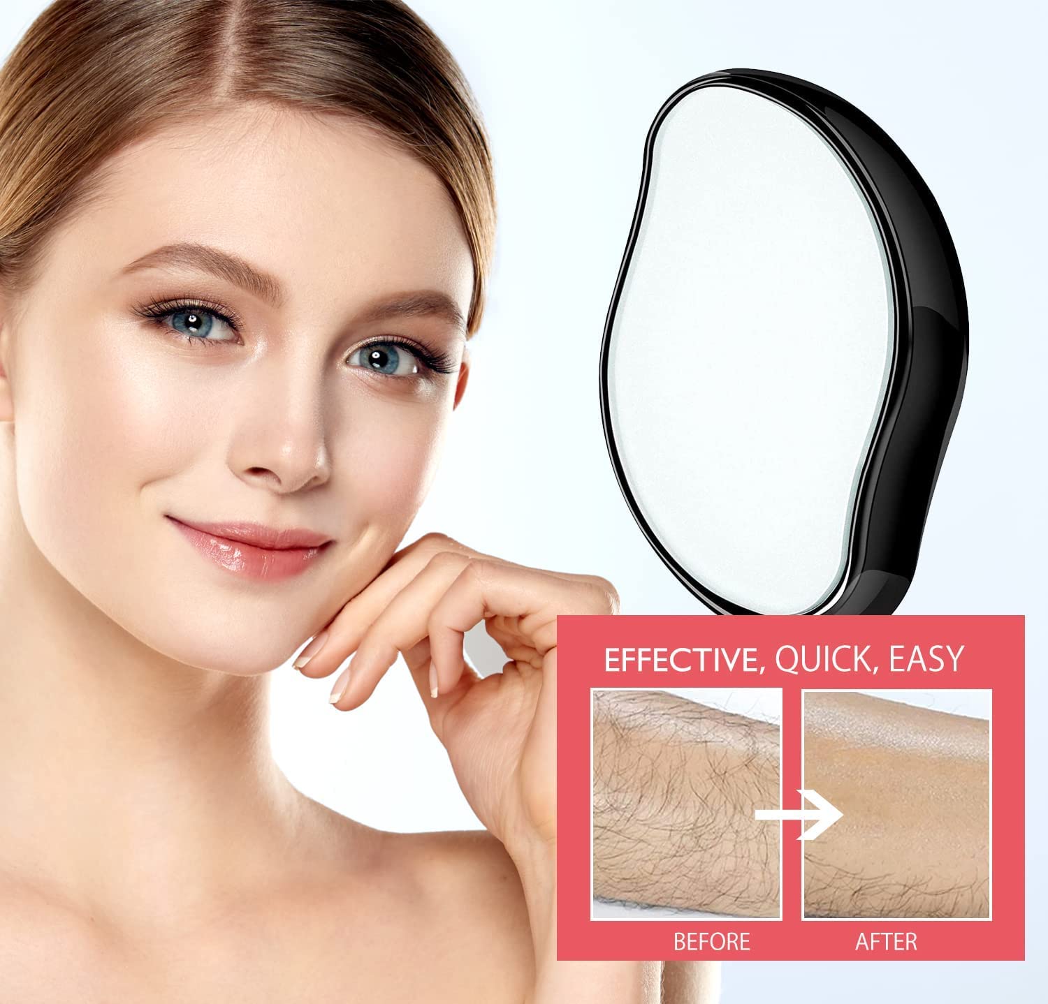 QUIQSHIPP Crystal Hair Eraser - Painless Hair Removal Tool for Women & Men | Washable & Reusable Exfoliator for Arms, Legs & Back | No Shaving Required for Smooth Skin | Perfect for Home Spa & Travel Use