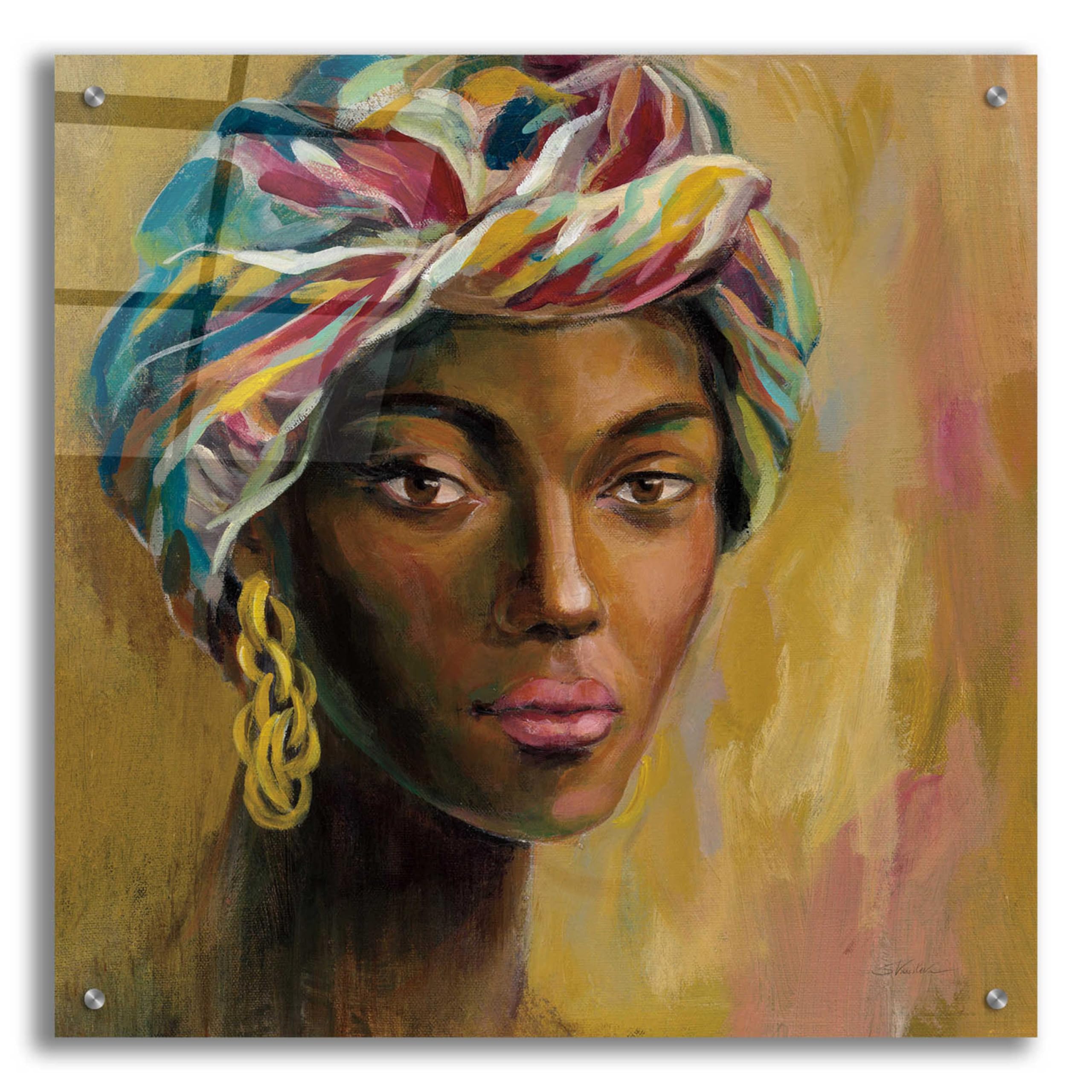 African Face I by Silvia Vassileva - 24x24 Inch Acrylic Glass Wall Art Painting, Modern Abstract Home Decor for Living Room, Bedroom & Office