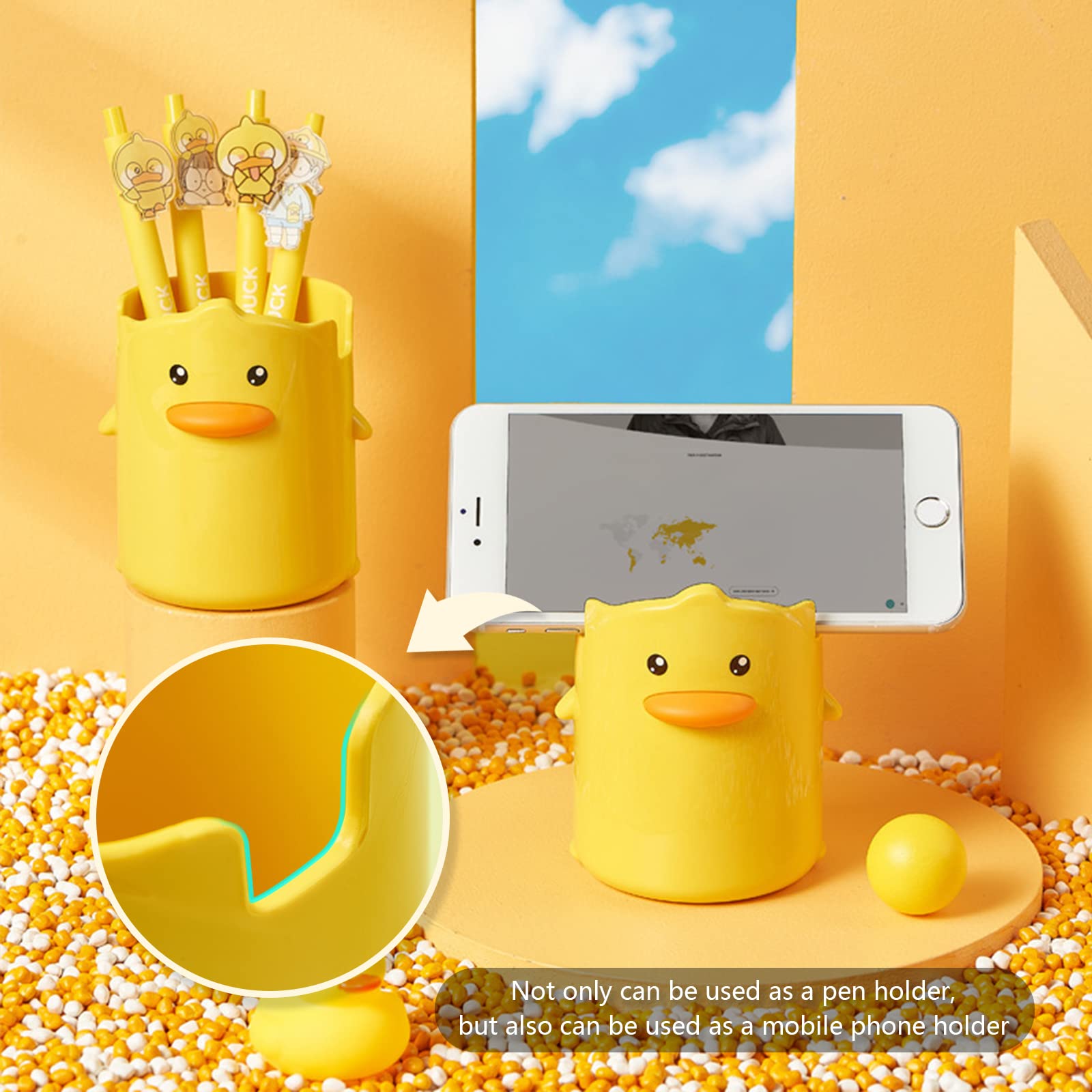 YISTOS Cute Yellow Duck Pencil Holder for Desk - Stylish Pen Organizer & Makeup Brush Holder - Perfect for Office, School, and Home Workspace Organization