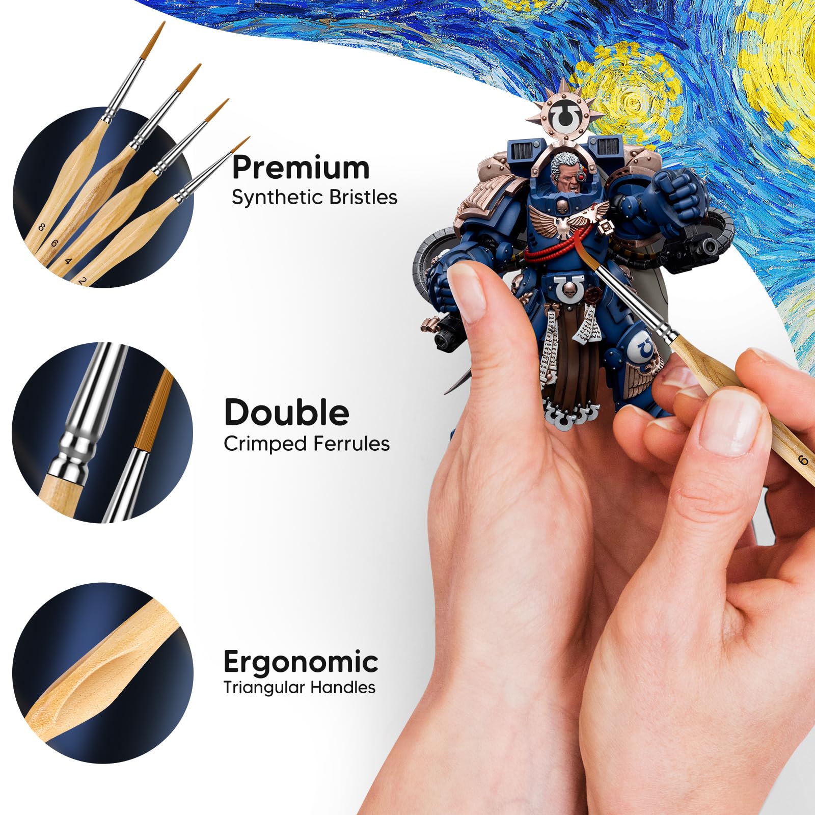 10PC Miniature Paint Brushes Set - Fine Detail Art Brushes for Acrylic, Watercolor, Oil Painting, Warhammer 40k, Model & Figurine Painting - Perfect for Artists, Hobbyists & DIY Craft Projects