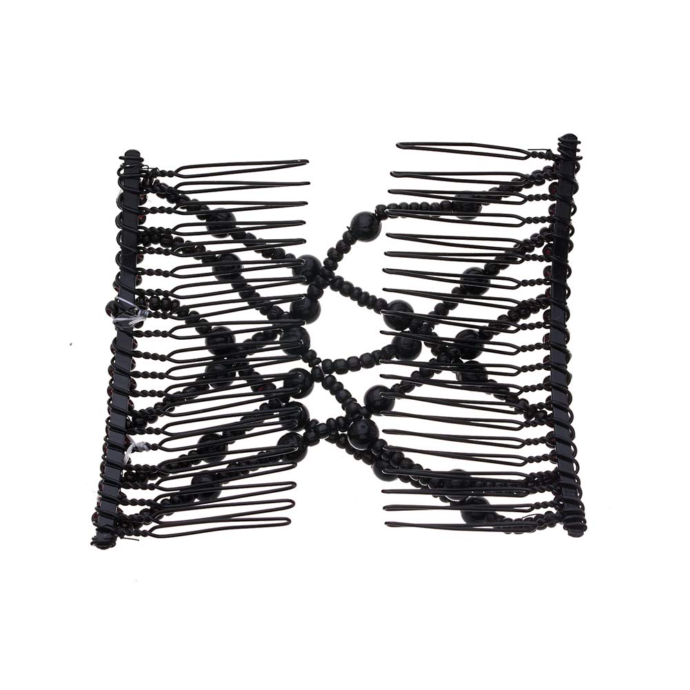 Ruihfas Easy Stretch Beaded Hair Comb - Double Stretching Combs for Women & Girls - Hair Bun Maker Styling Accessories (Black) - Perfect for Updos, Ponytails & Braids