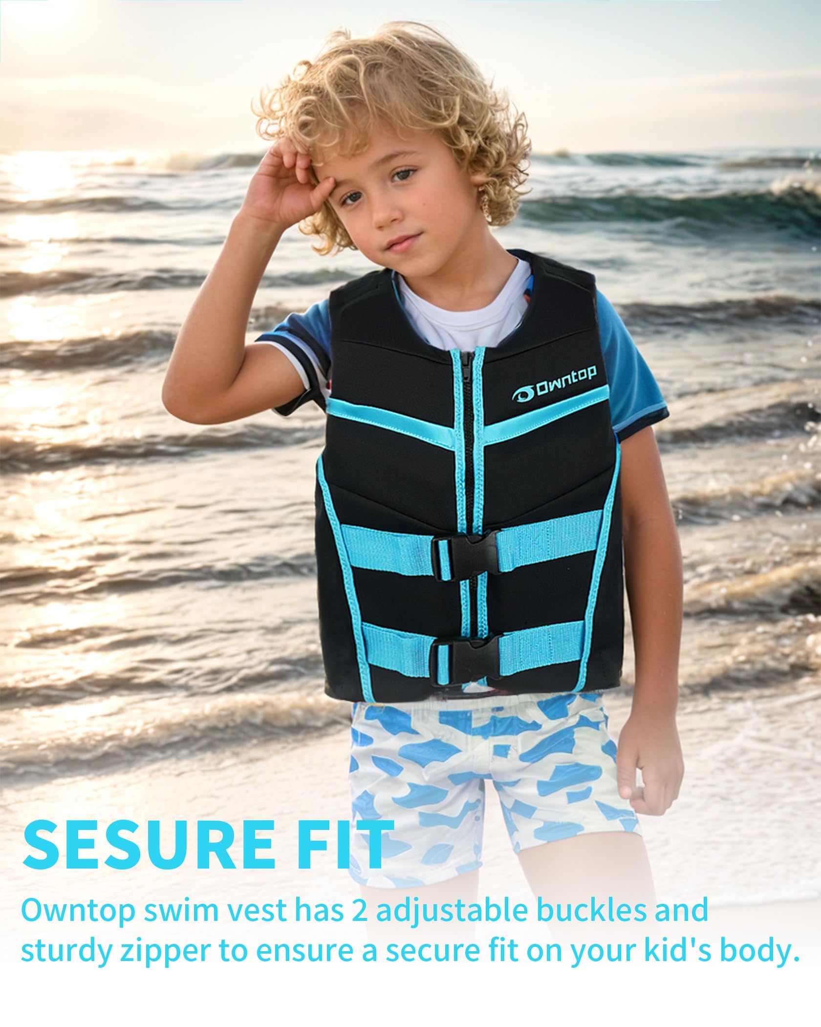 Owntop Youth Kids Swim Vest - Lightweight & Quick-Dry Adjustable Life Jacket with Buckles & Zipper for Kayaking, Swimming Training, Boating & Water Sports - Fits 50-125 lbs - Perfect for Pool, Beach & Lake Safety