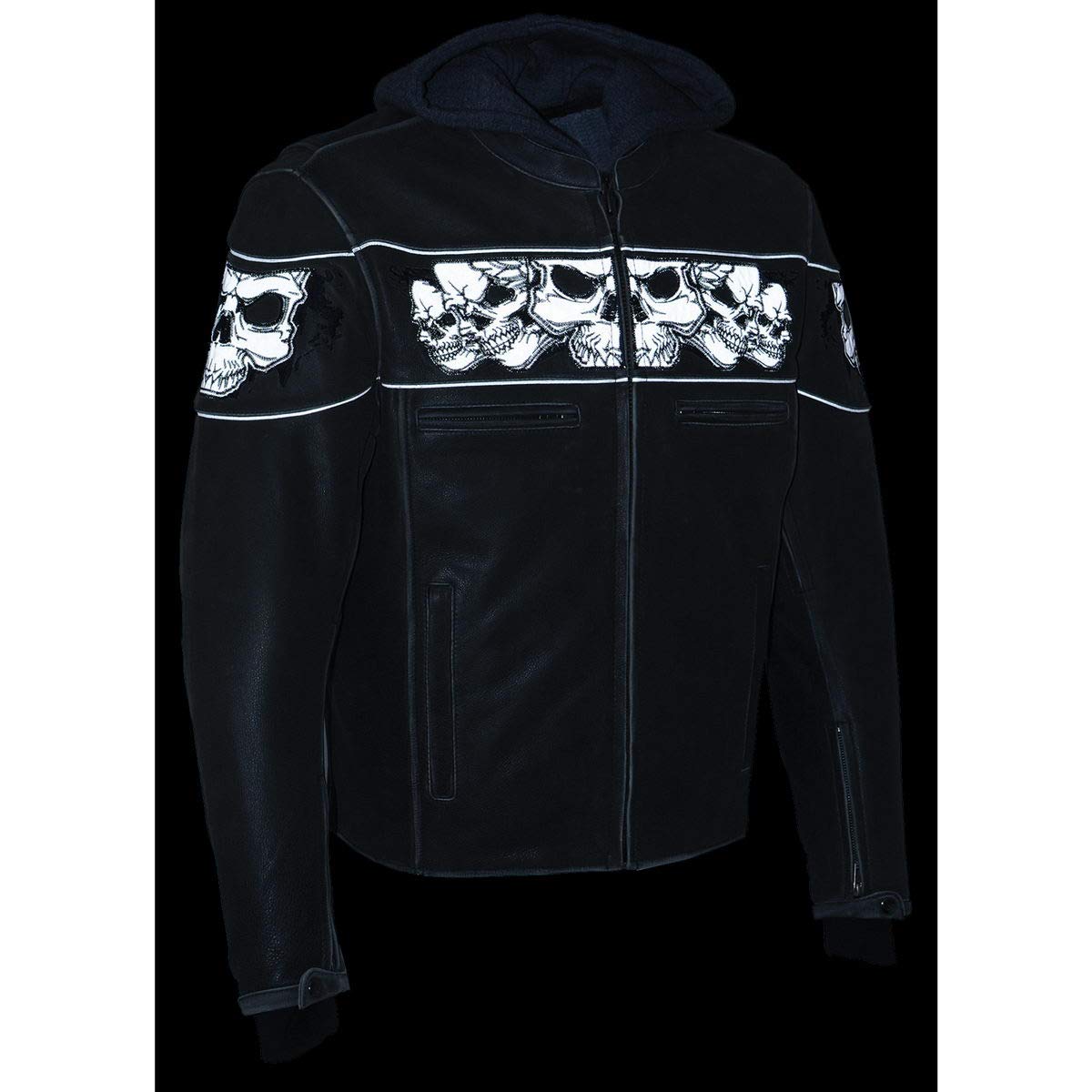 Milwaukee Leather MLM1562 Men's Distressed Grey Biker Jacket with Reflective Skull Design | Motorcycle Riding & Casual Wear