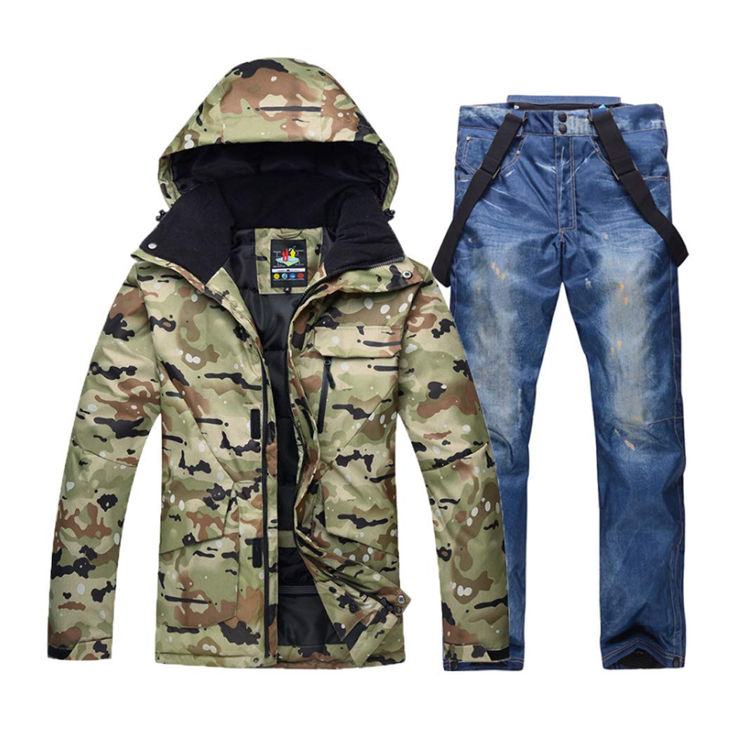 Men's Windproof Ski Suit Set - Waterproof Winter Jacket & Pants with Hood for Snowboarding, Skiing & Cold Weather Outdoor Activities
