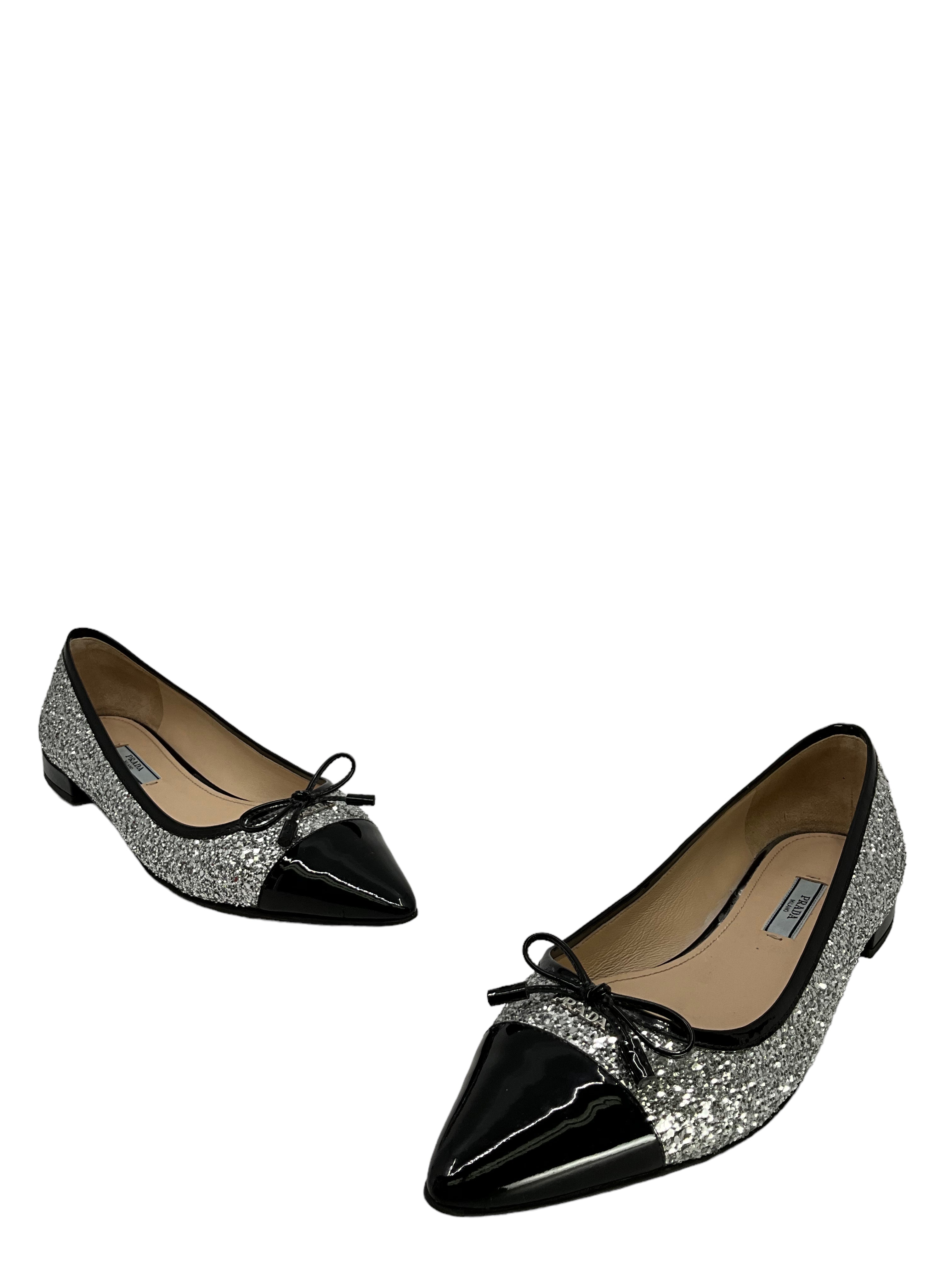 Prada Glitter Ballet Flats for Women - Size 9 US | Shimmering Evening Shoes for Parties, Weddings & Special Occasions