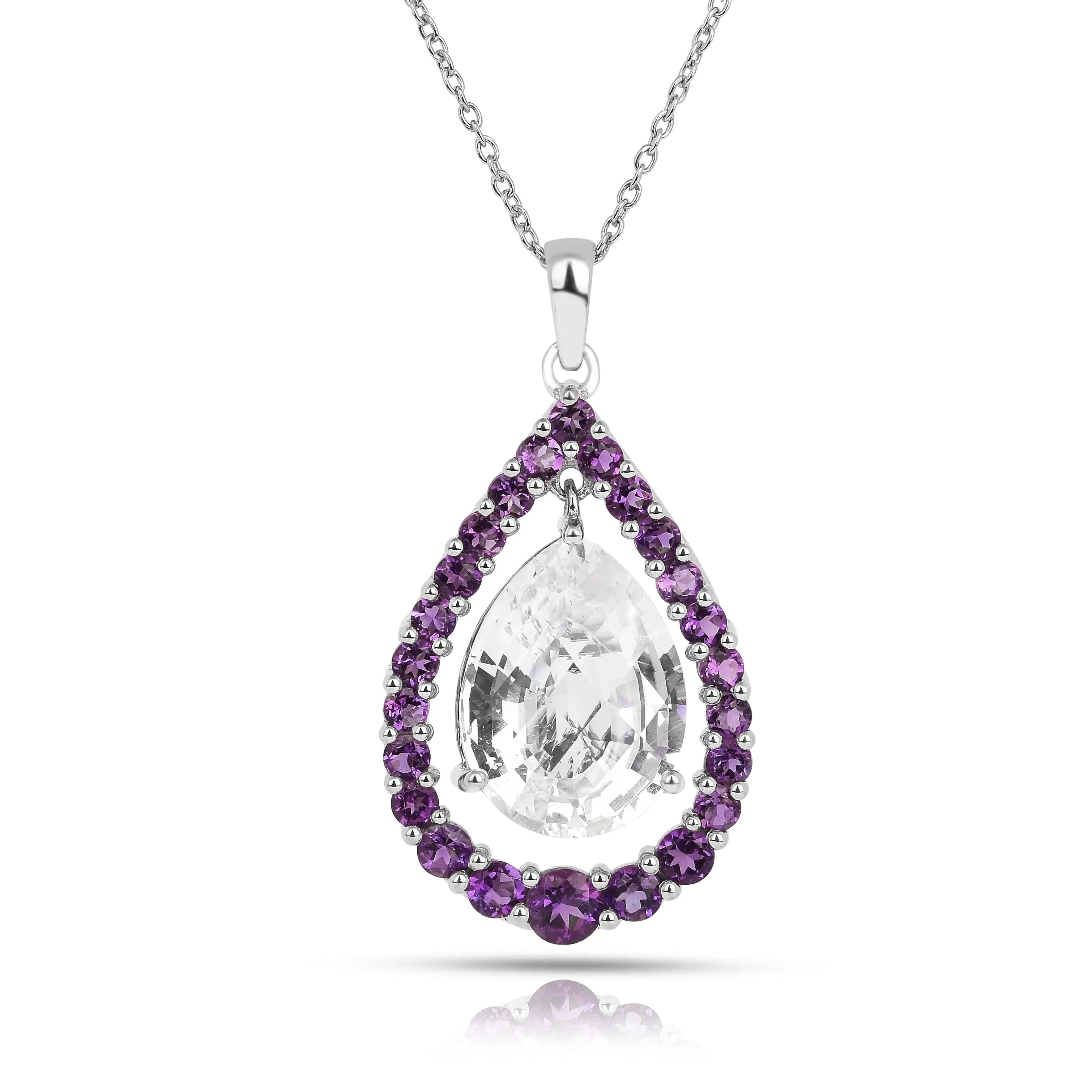 Natural White Topaz Pear Amethyst Necklace - Elegant Gemstone Jewelry for Women | Perfect for Weddings, Parties & Everyday Wear
